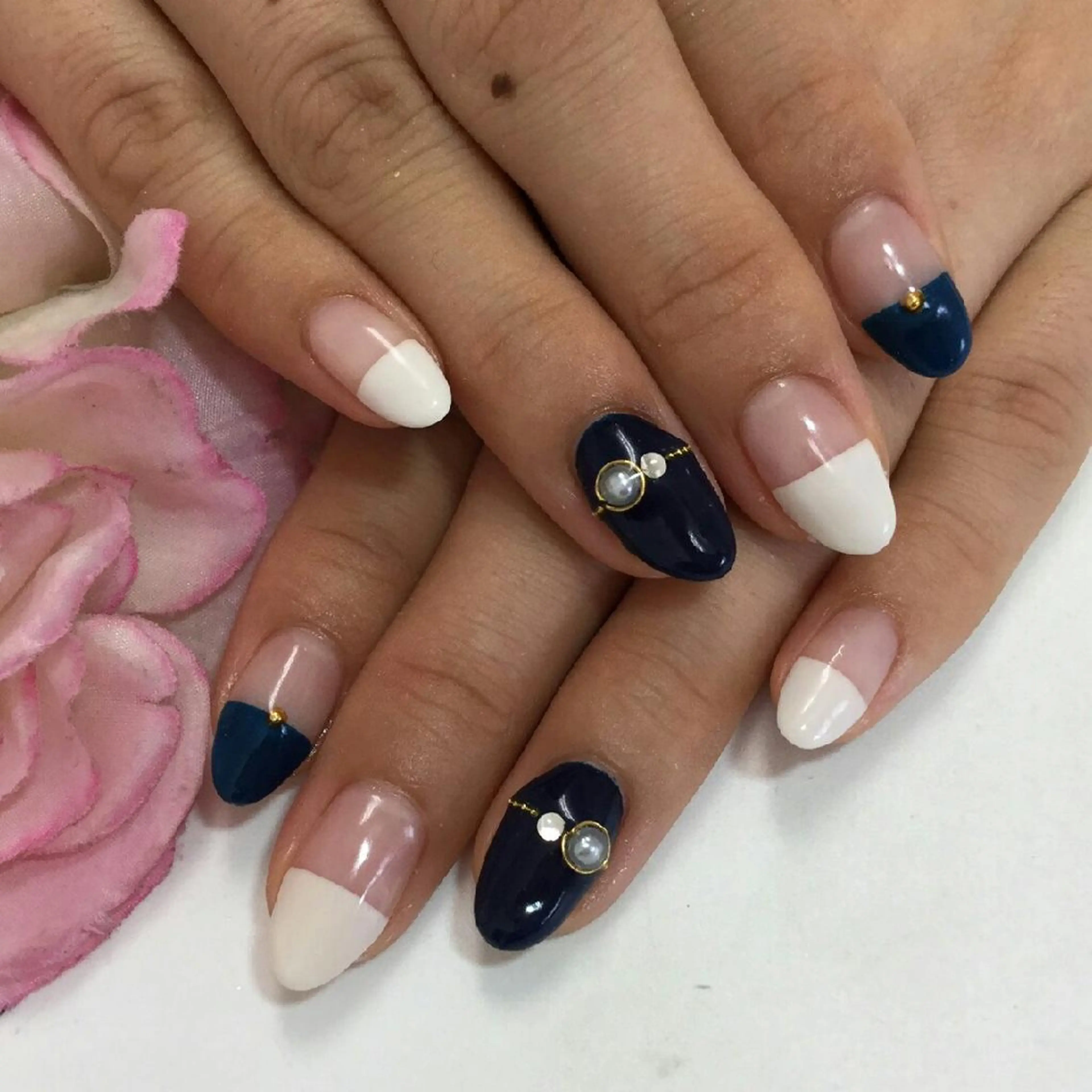 ショート ミディアム セミロング ロング ネイル ネイビー Lino Nail sekitomiのネイルデザイン