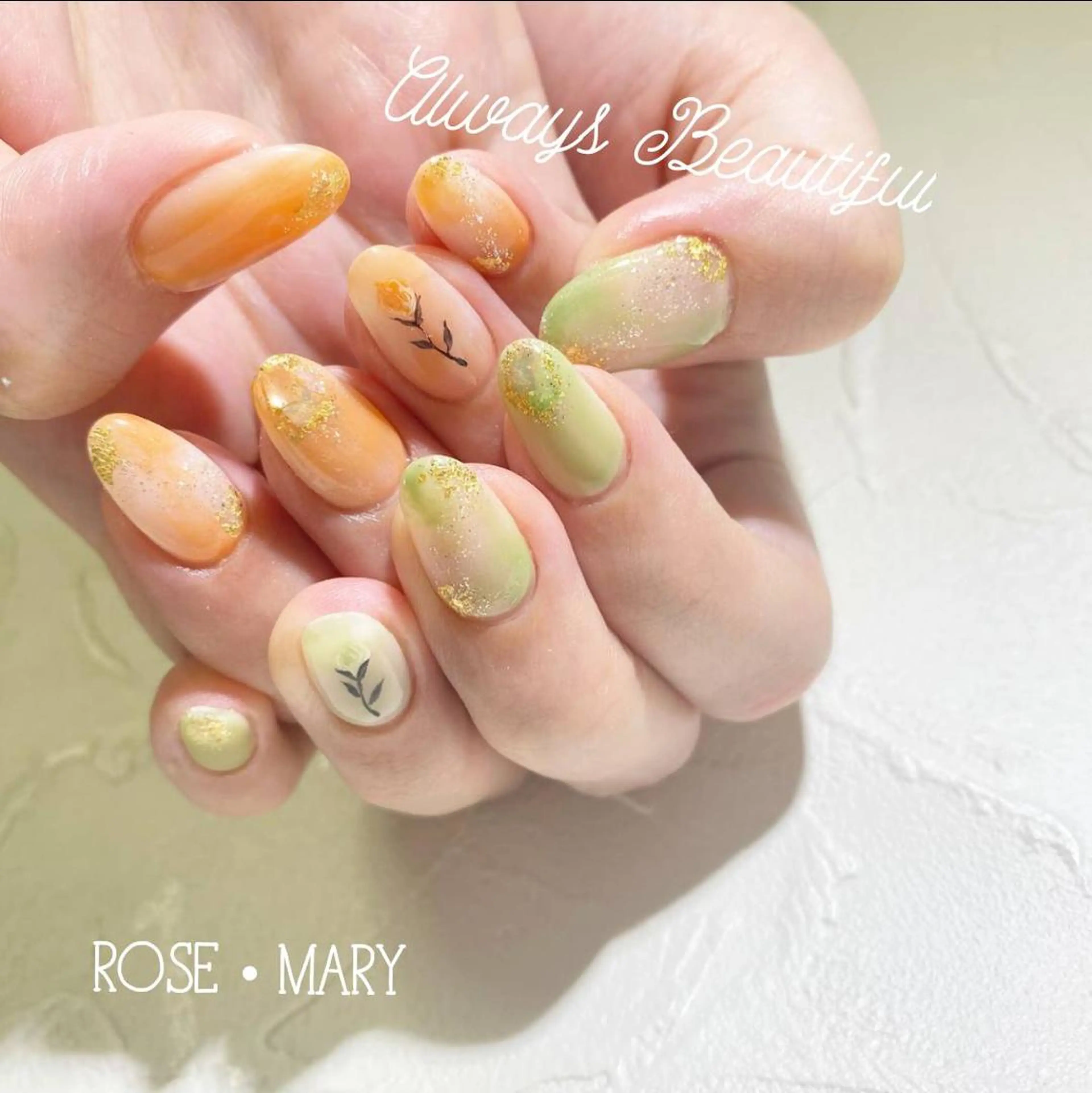 ミディアム ネイル ハンドネイル ROSE・ MARY 鈴木のネイルデザイン