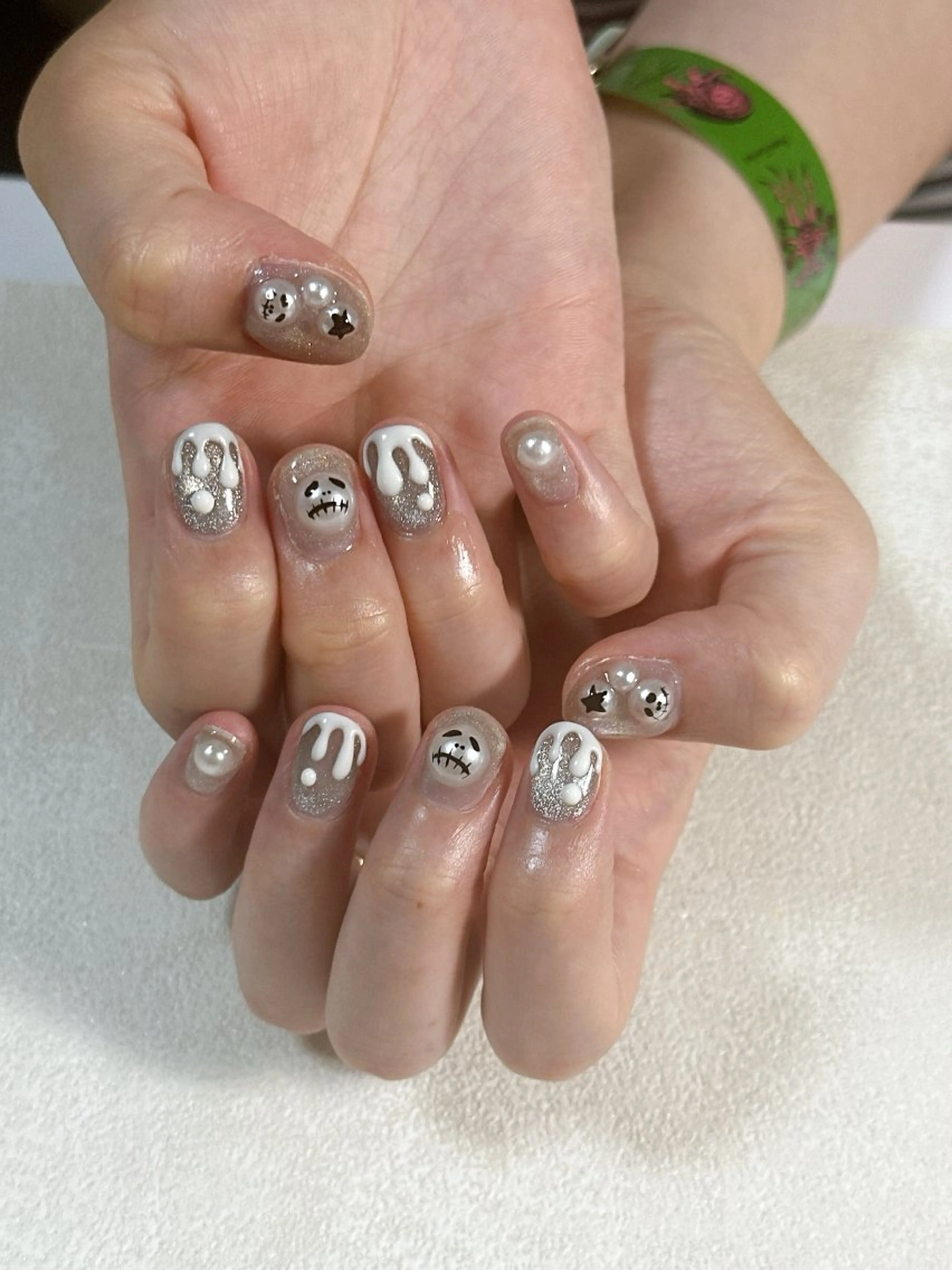 ネイル オーロラネイル ブルー フットネイル フレンチネイル ジェルネイル kiki nail たまプラーザのネイルデザイン