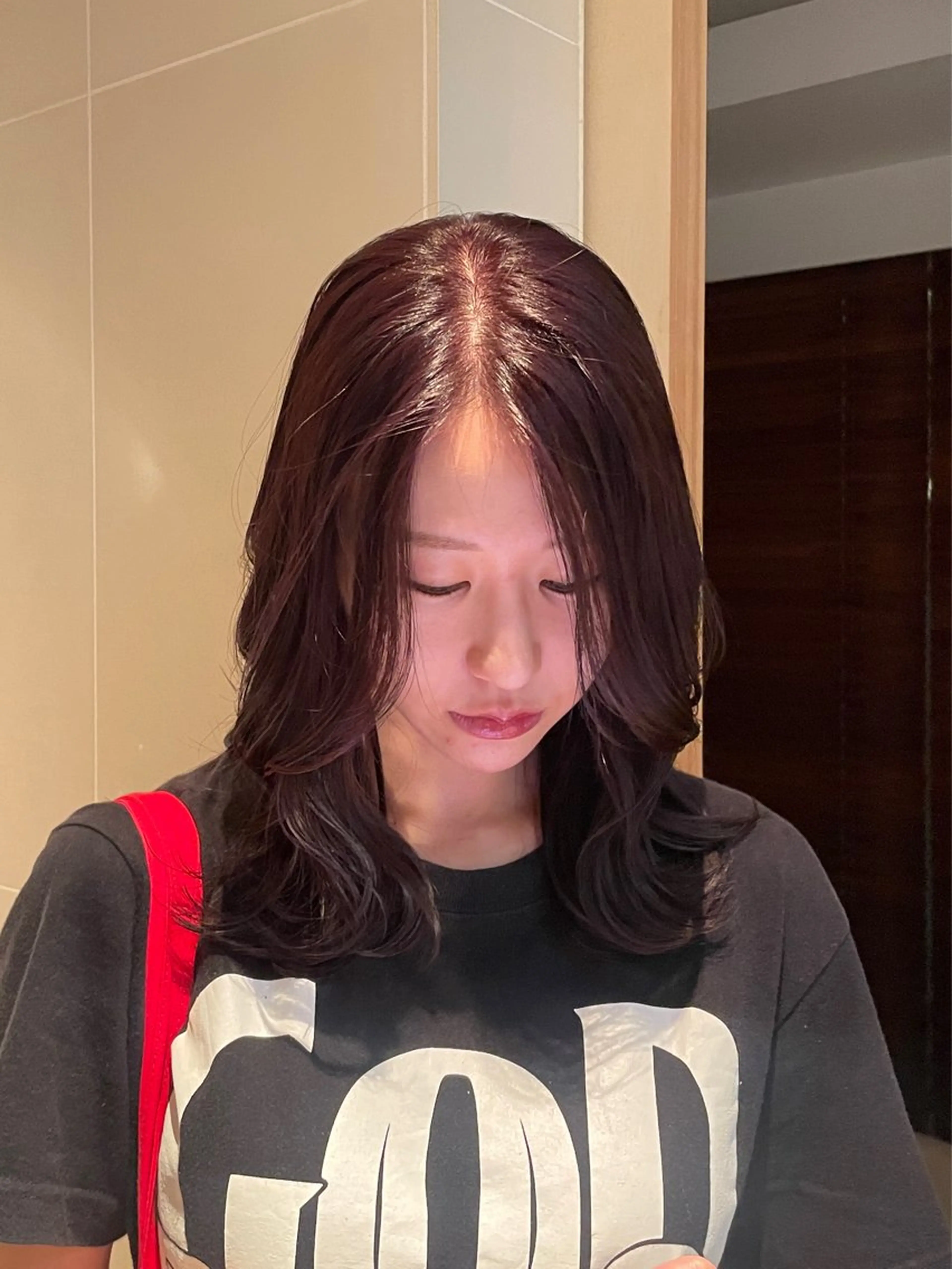 ミディアム カラー レッドカラー ヘアカラー 縮毛矯正/レイヤー 🌙児玉光瑠のヘアスタイル