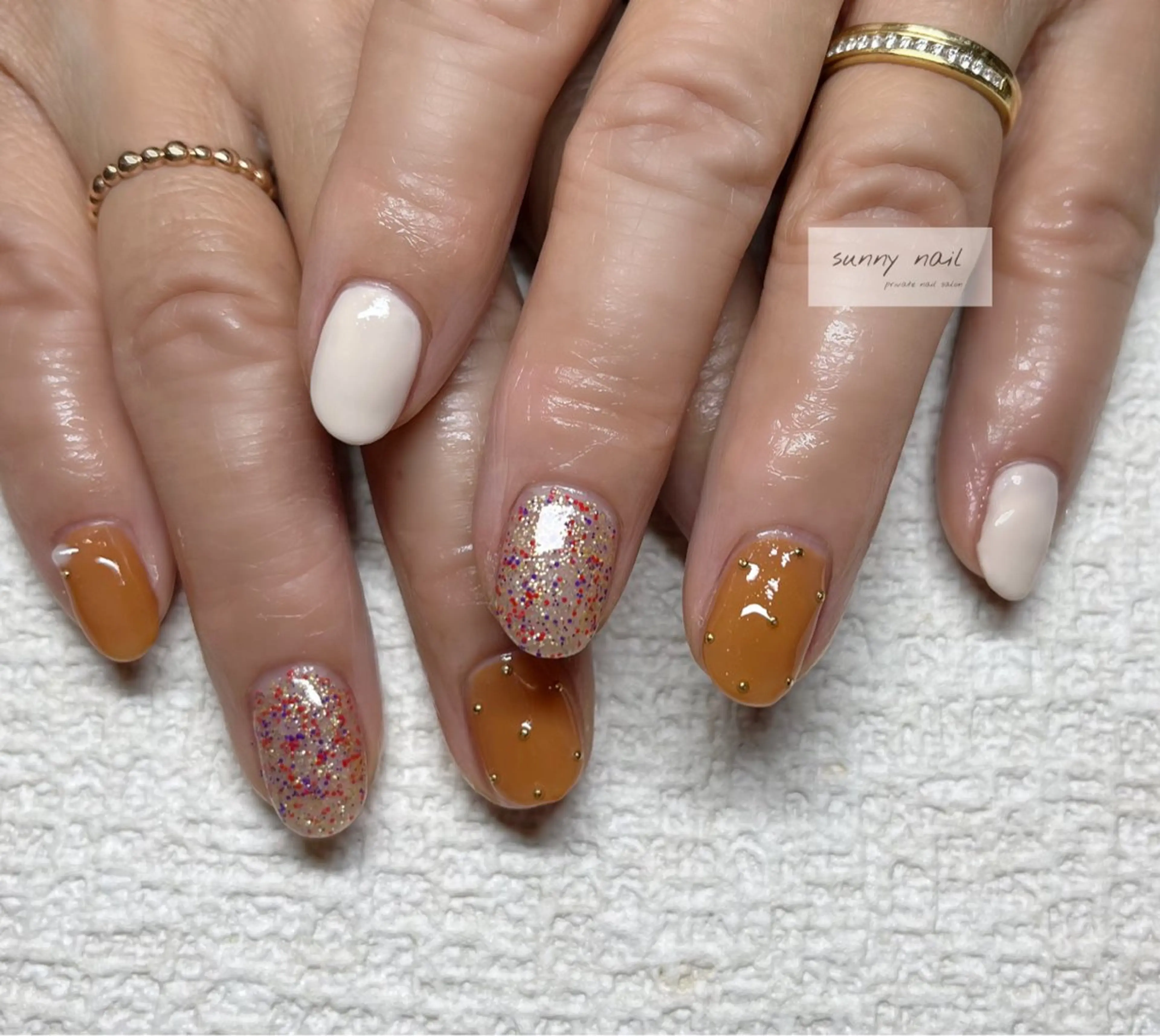 ネイル ドット オレンジ sunny nailのネイルデザイン