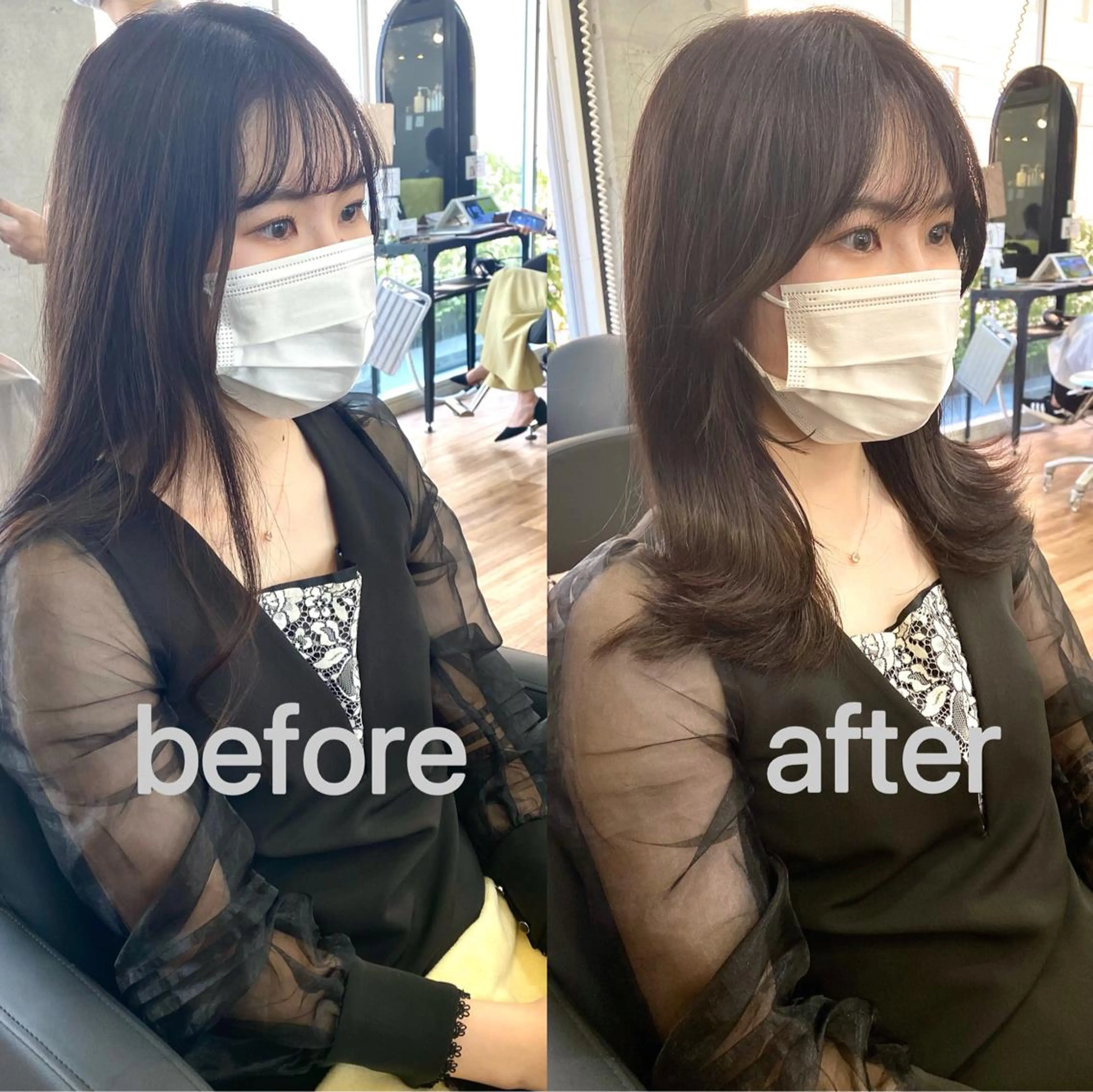 ロング ボブ くびれヘア エギョモリ 韓国風ヘア レイヤーカット 大人可愛いレイヤー 大田のヘアスタイル