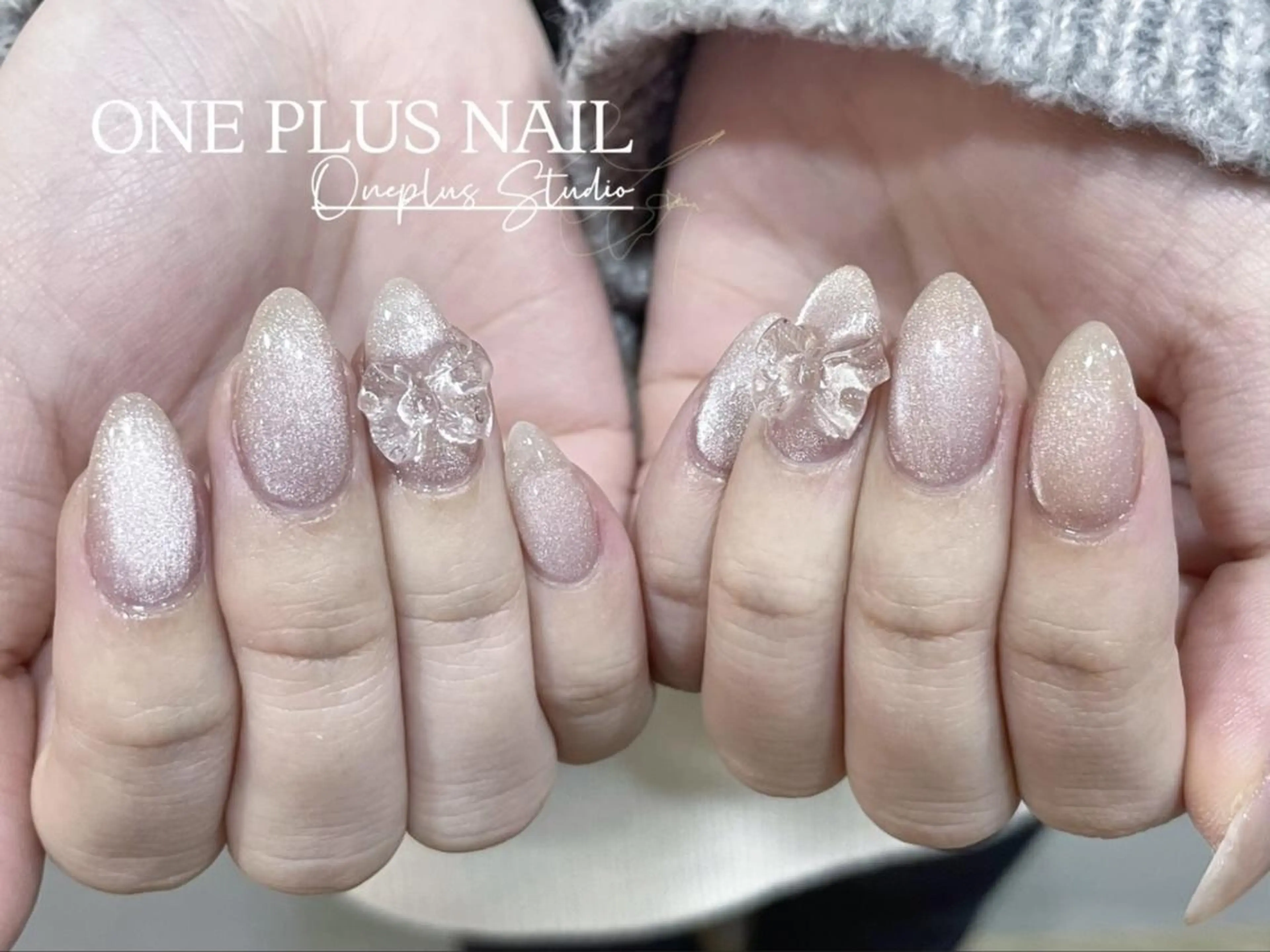 ネイル ガーリー ハート キラキラネイル 韓国ネイル ロングネイル One Plus Nail Salonのネイルデザイン