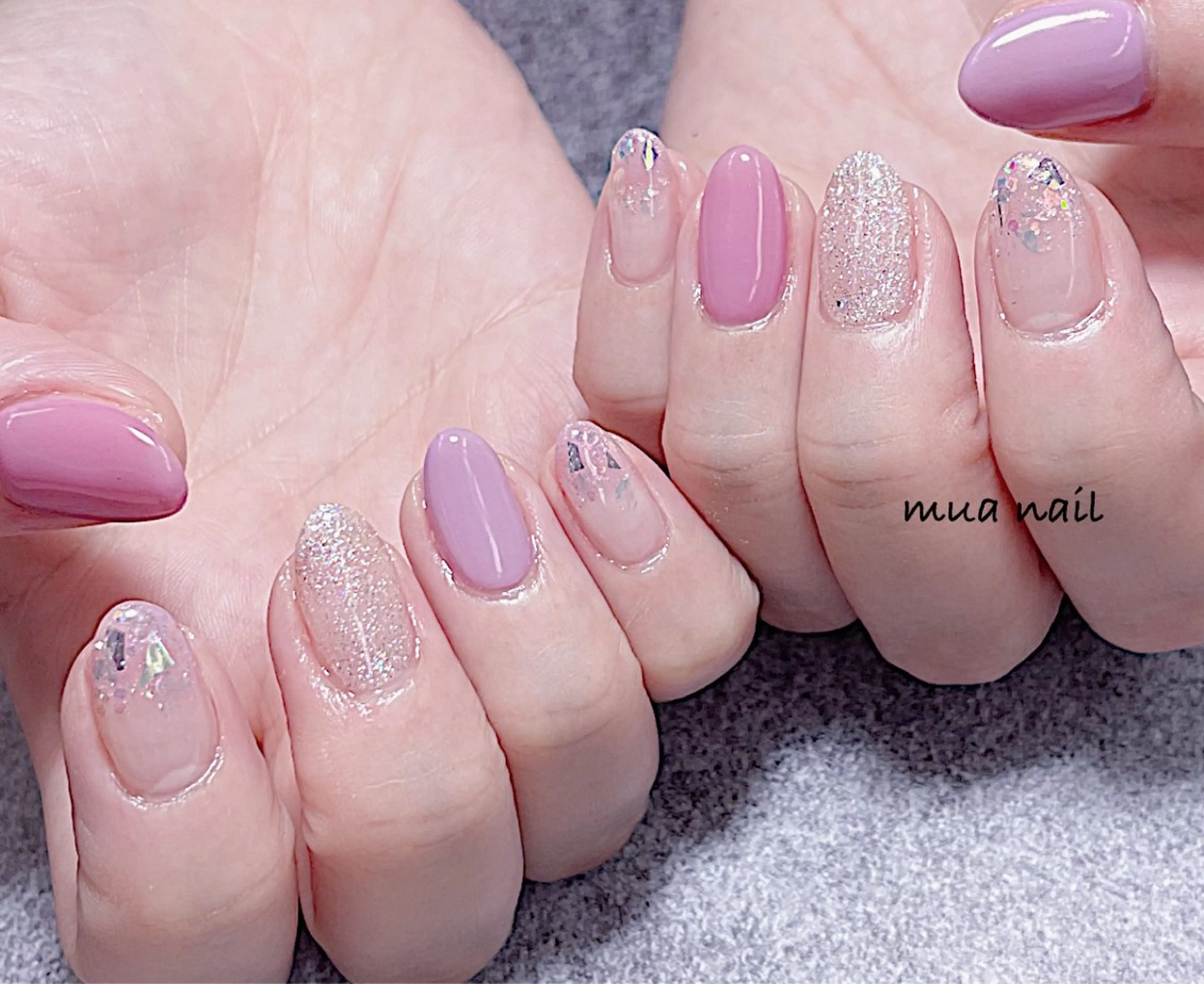 ネイル キラキラネイル ピンク シンプルネイル ハンドネイル mua nail mikiのネイルデザイン