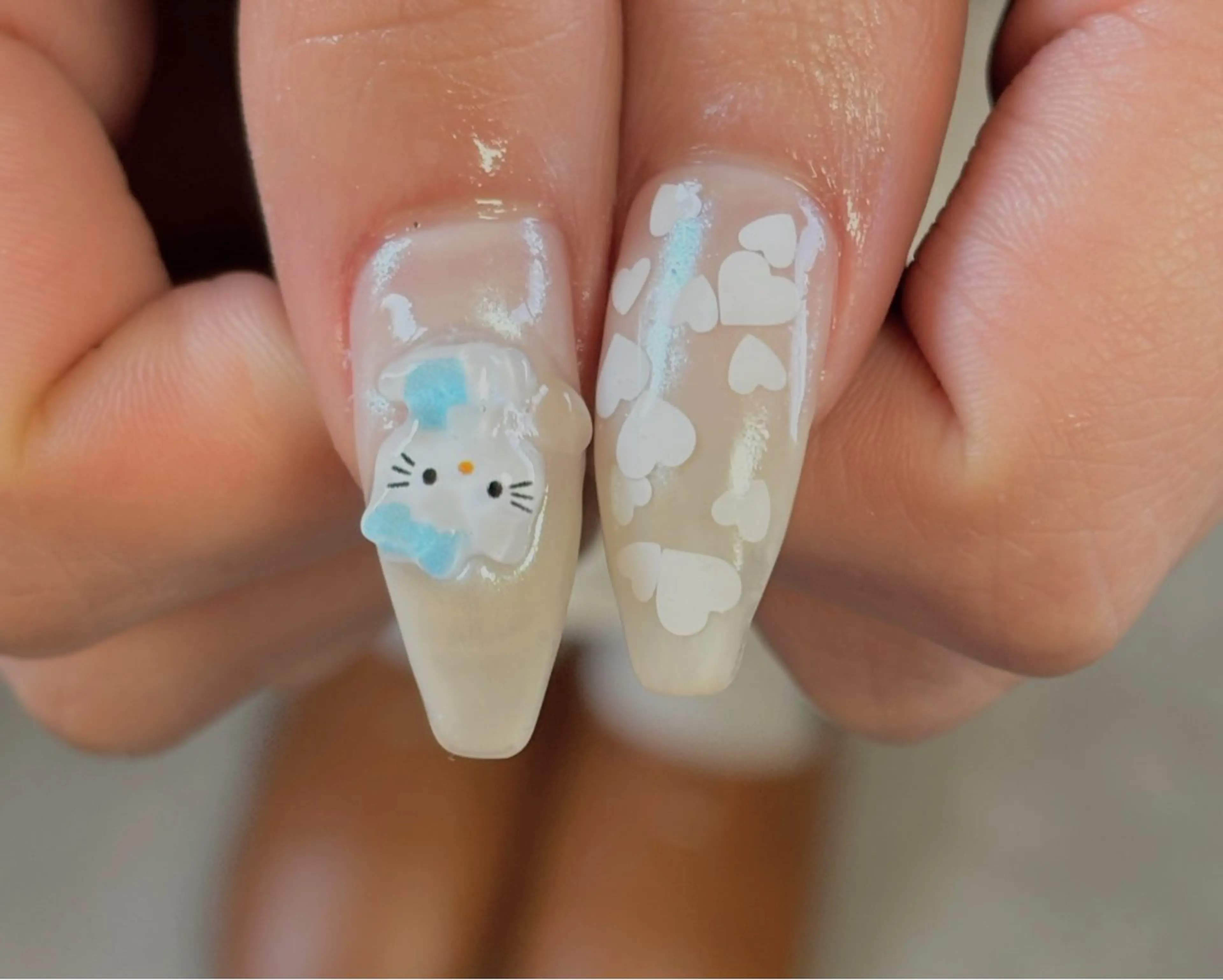 ネイル ブルー ジェルネイル ハート キラキラネイル ニュアンスネイル ハンドネイル tamu nail 　金町のネイルデザイン