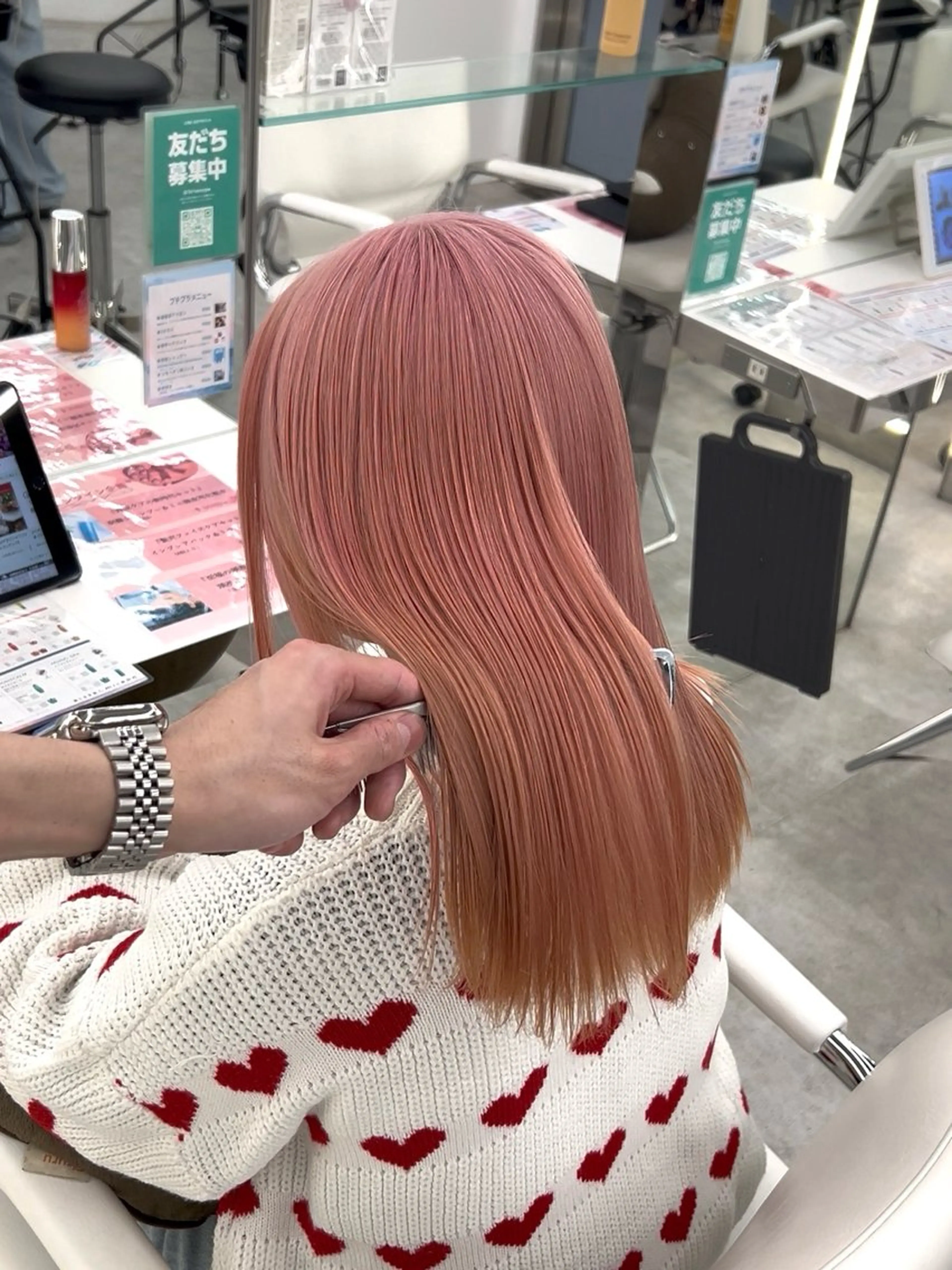 セミロング カラー ブリーチ ピンクカラー 透明感ハイトーン特化 /ケアブリーチ/莉駒のヘアスタイル