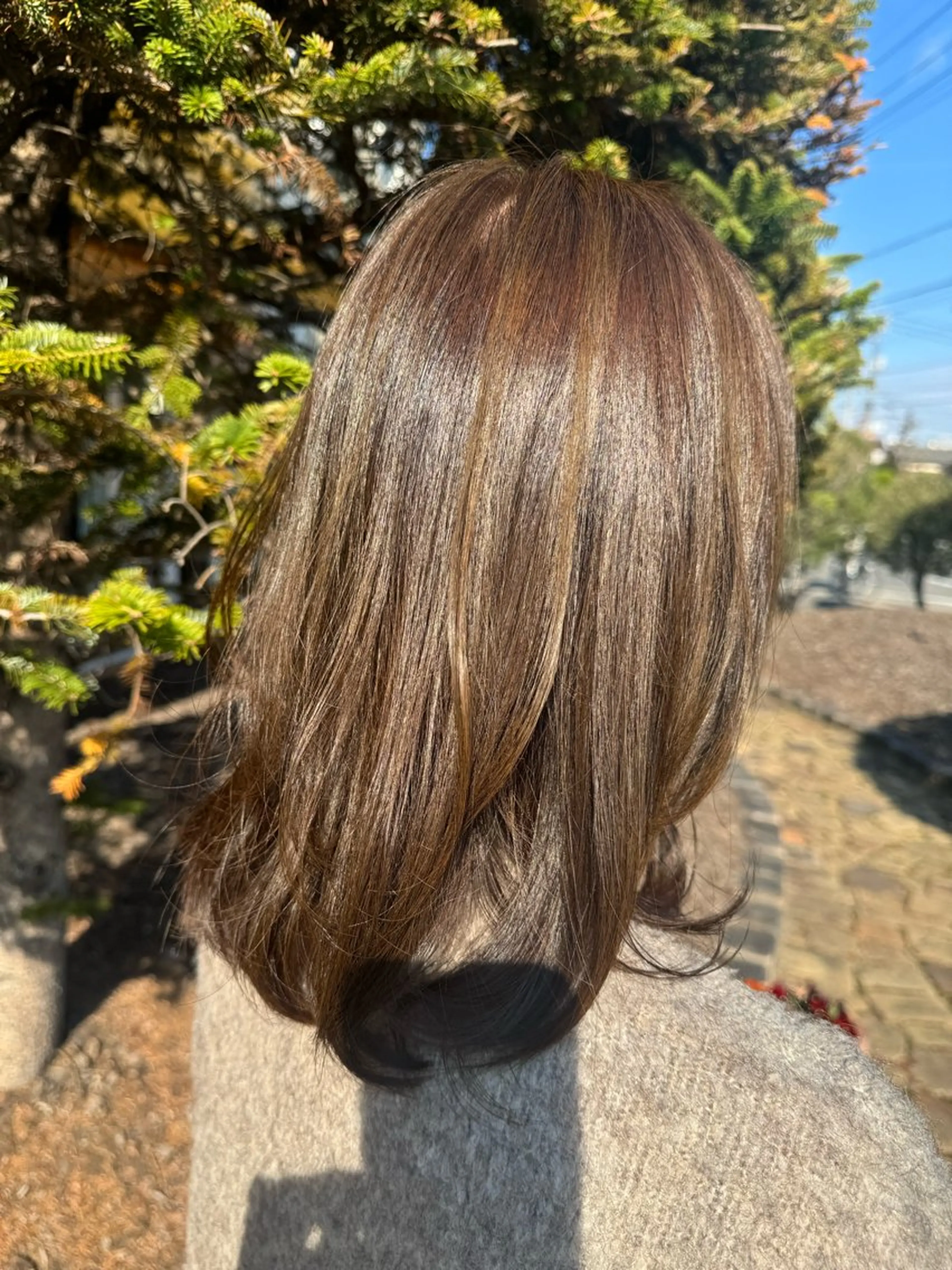 セミロング カラー ベージュカラー レイヤーカット 𝒇𝒍𝒂𝒕/ 𝐇𝐈𝐍𝐀のヘアスタイル