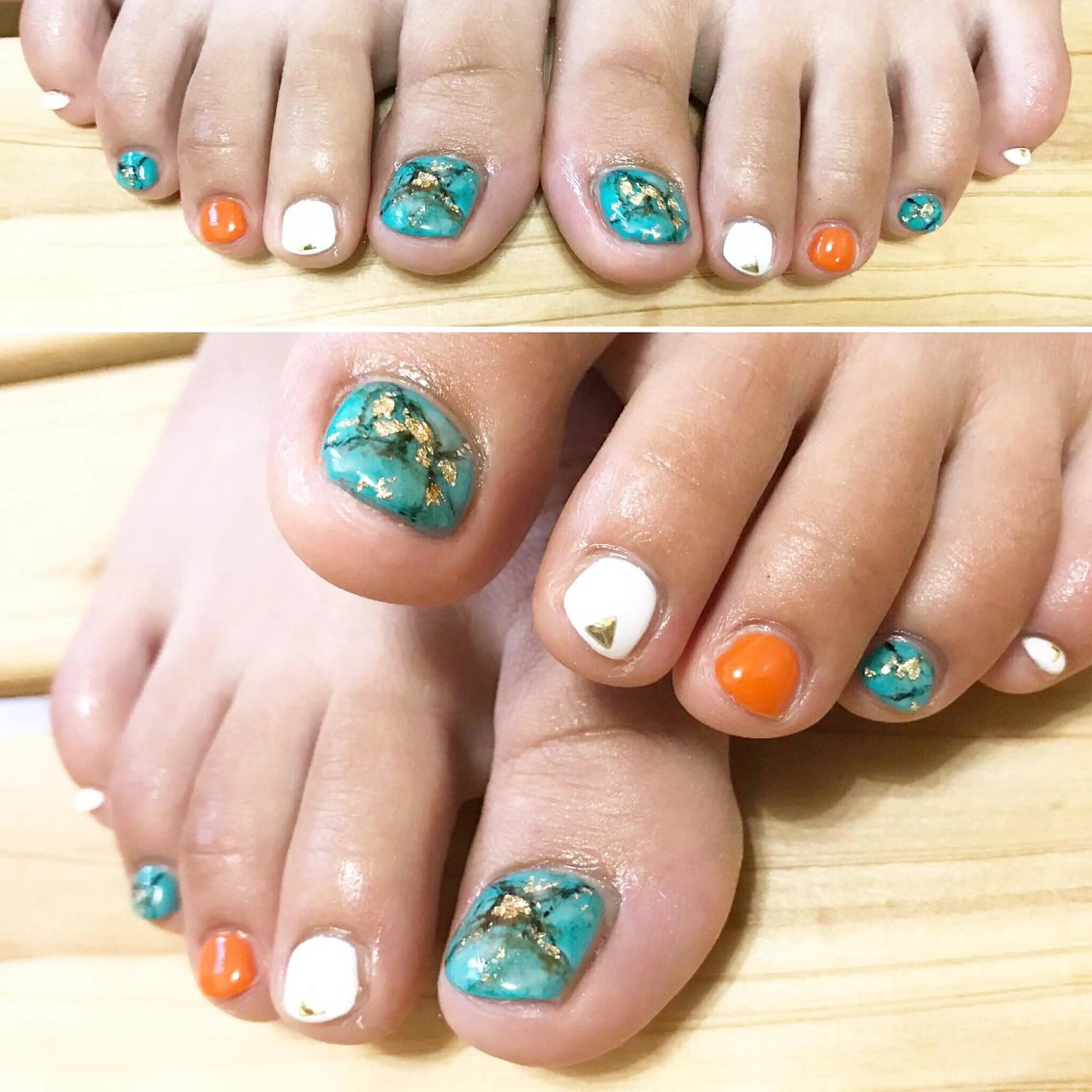 ネイル フットネイル オレンジ シンプルネイル 春ネイル 夏ネイル フットネイル nail fufla ♡yamane♡のネイルデザイン