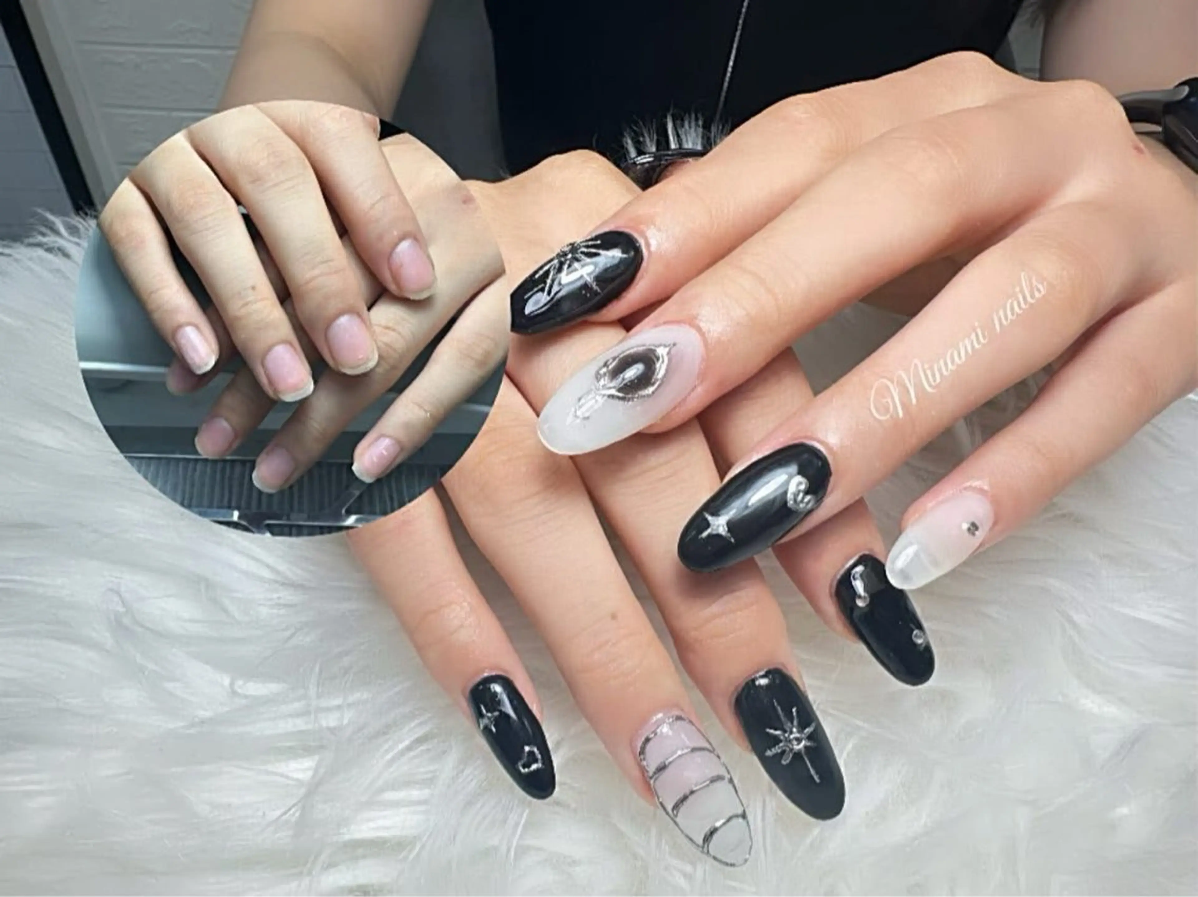 ネイル アートネイル 長さ出し シルバー Minami Nailsのネイルデザイン