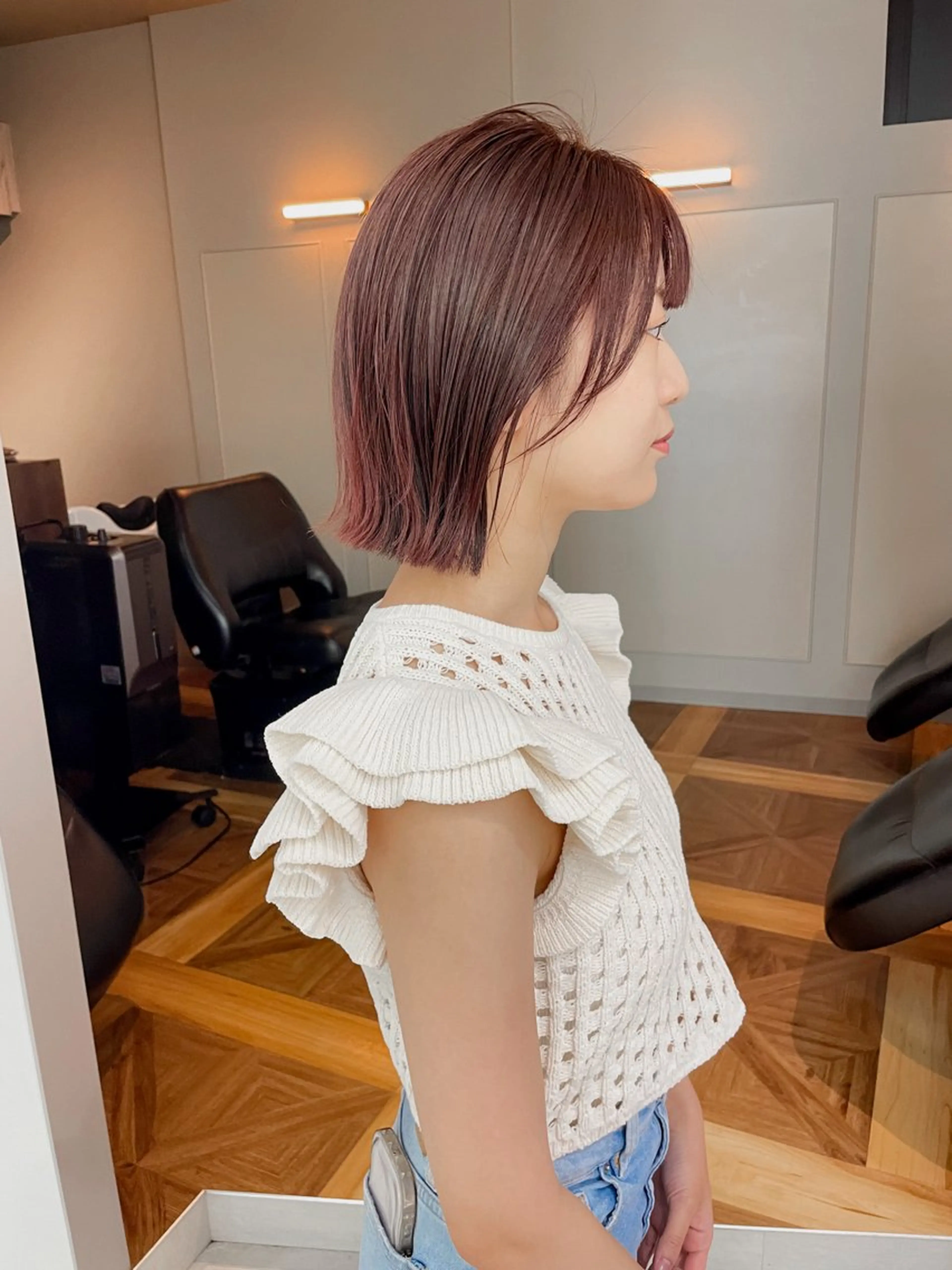 ミディアム カラー ヘアカラー トリートメント gotoday天神所属・緒方リエ 時短ショート・ボブのヘアスタイル