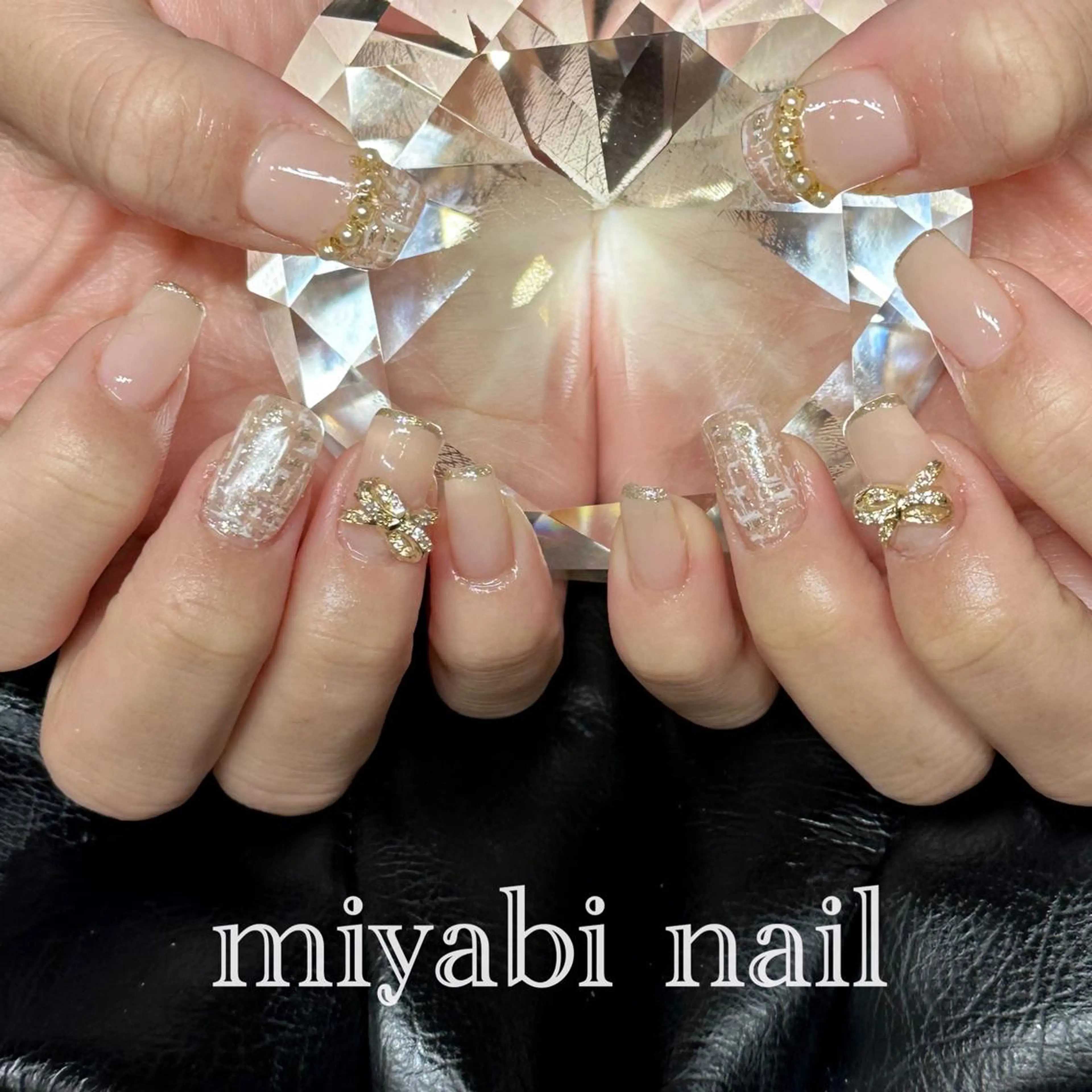 ネイル フレンチネイル ジェルネイル 持ち込み ピンク リボン ハンドネイル miyabi nail 桂川駅近くのネイルデザイン