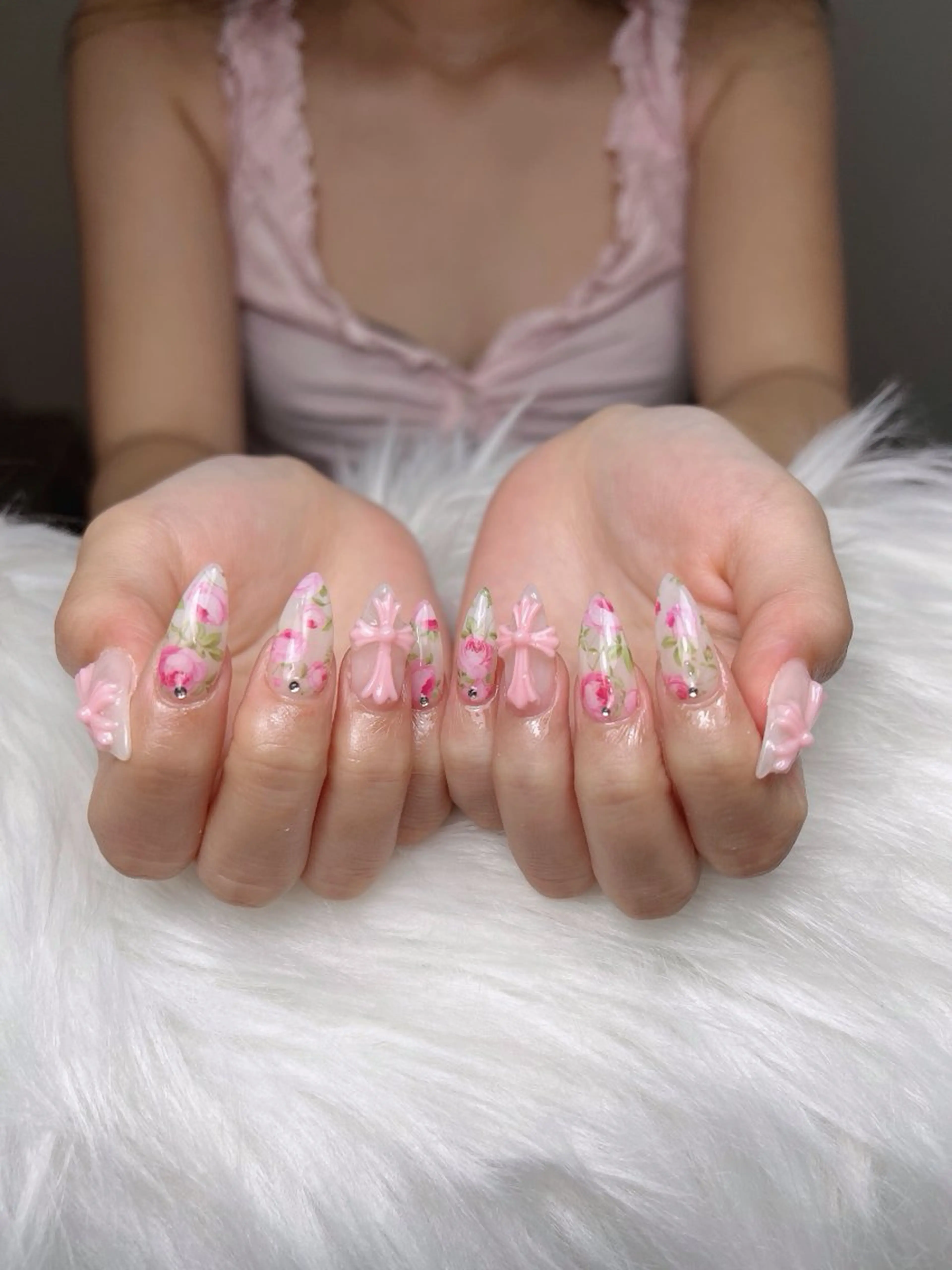 ネイル オーロラネイル ボルドー ブラウン 氷ネイル・うるうるネイル キラキラネイル ハンドネイル Sora  Nail 長さ出し専門店のネイルデザイン