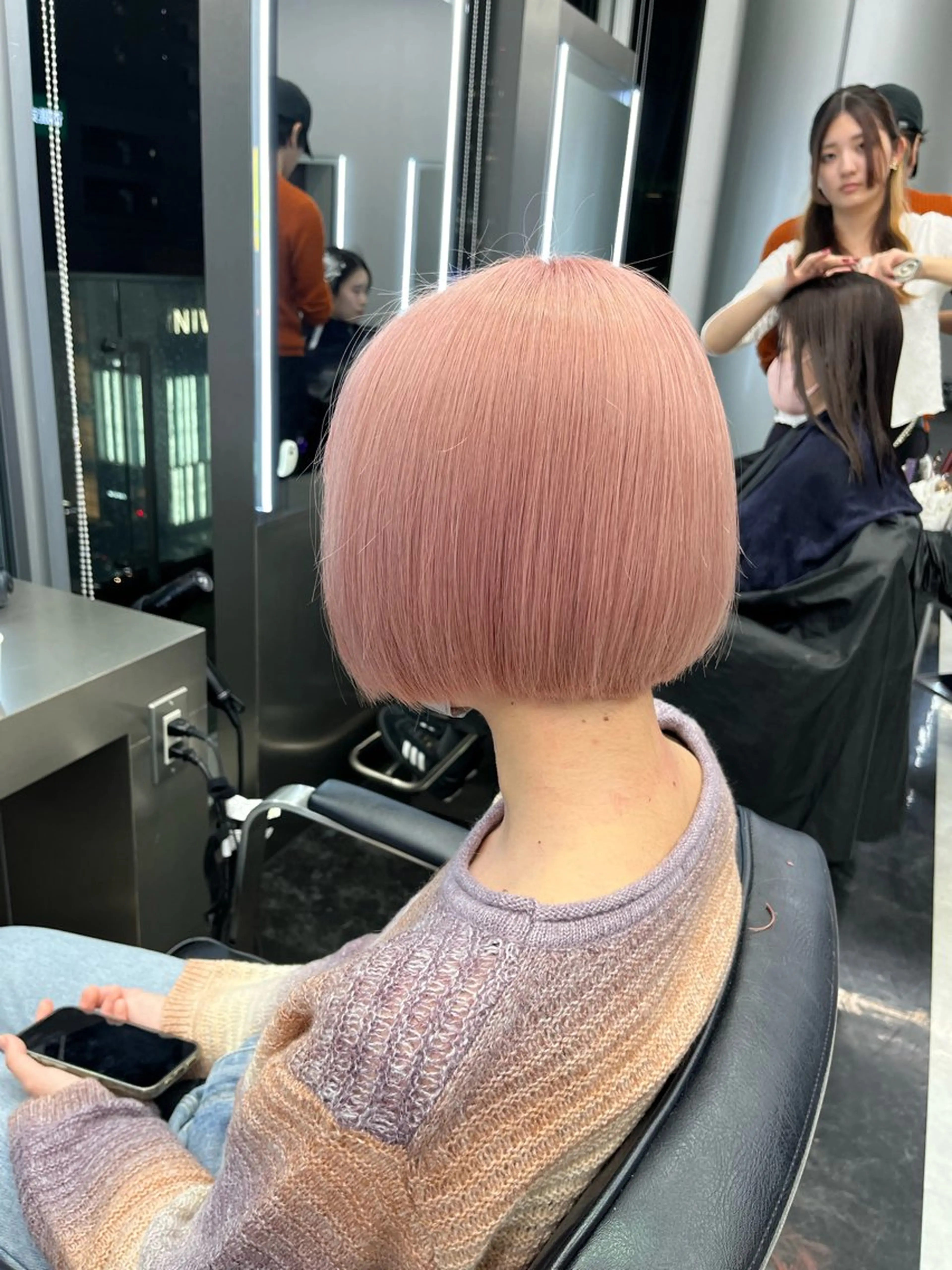 ミディアム カラー ヘアアレンジ ピンクカラー ホワイトピンク カット ハイトーン/透明感 髪質改善/rinaのヘアスタイル