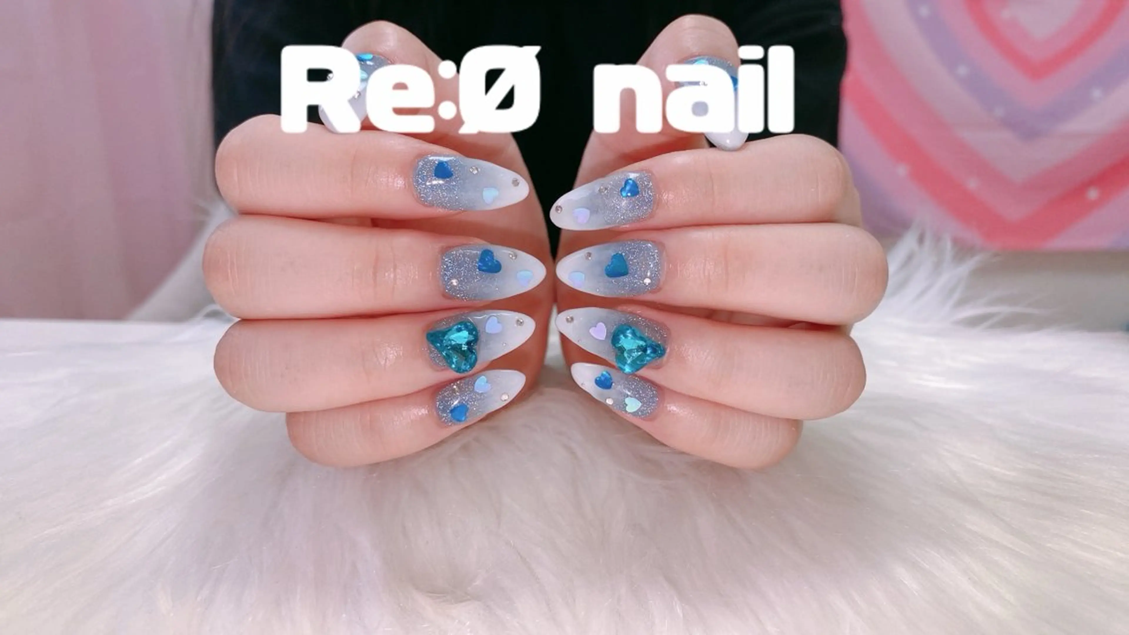 ネイル ブルー グラデーション ハート 水色 ホワイト ハンドネイル Re:Ø nail 🩵TSUJIのネイルデザイン
