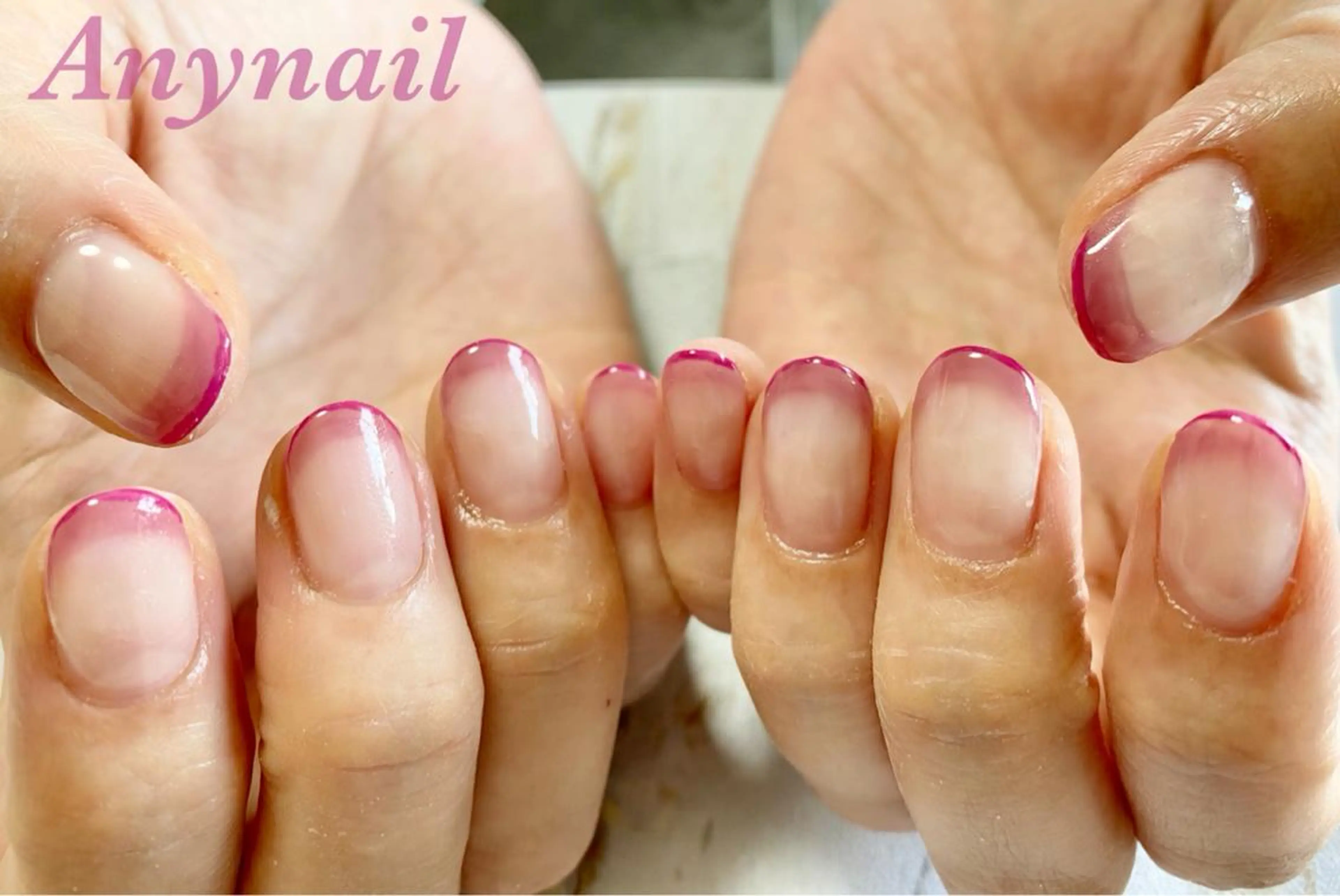 ネイル ブルー フレンチネイル オフィスネイル ピンク 岩澤 恵子のネイルデザイン