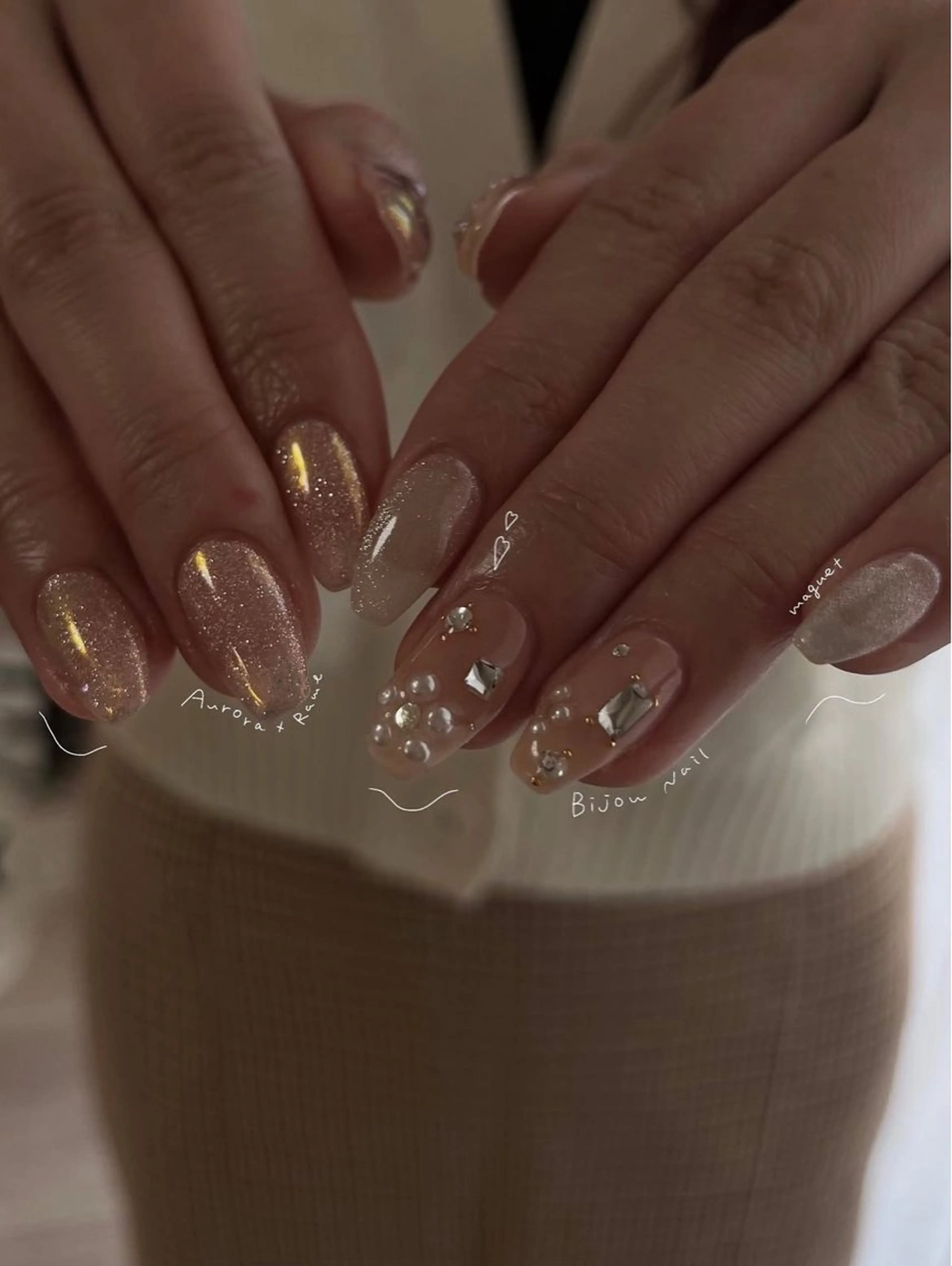 ネイル オーロラネイル 氷ネイル・うるうるネイル マグネットネイル ニュアンスネイル 冬ネイル ハンドネイル &. momoのネイルデザイン