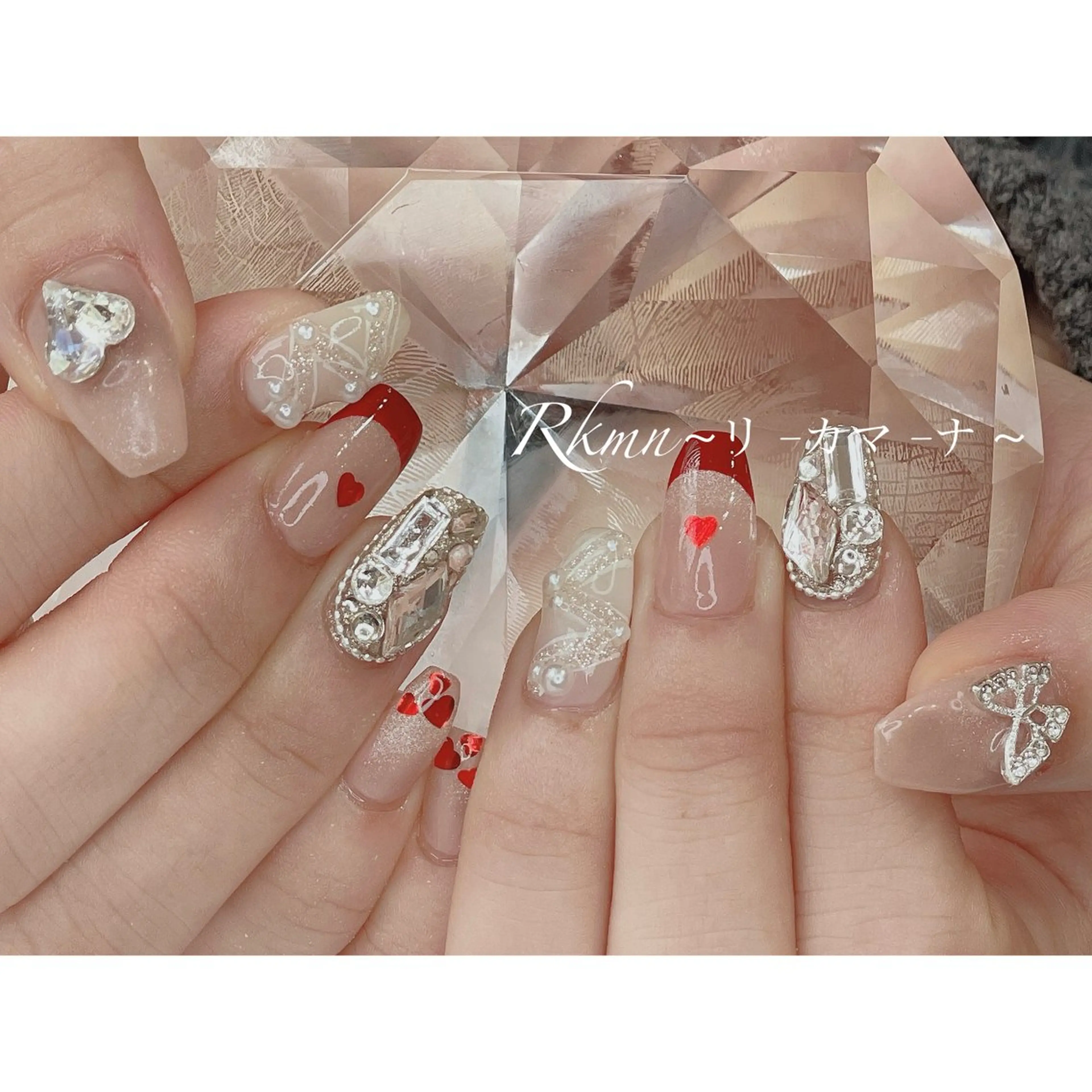 ネイル アートネイル フレンチネイル ハート リボン 春ネイル ハンドネイル フットネイル ハンドケア Rkmn ~リ-カマ-ナ~のネイルデザイン