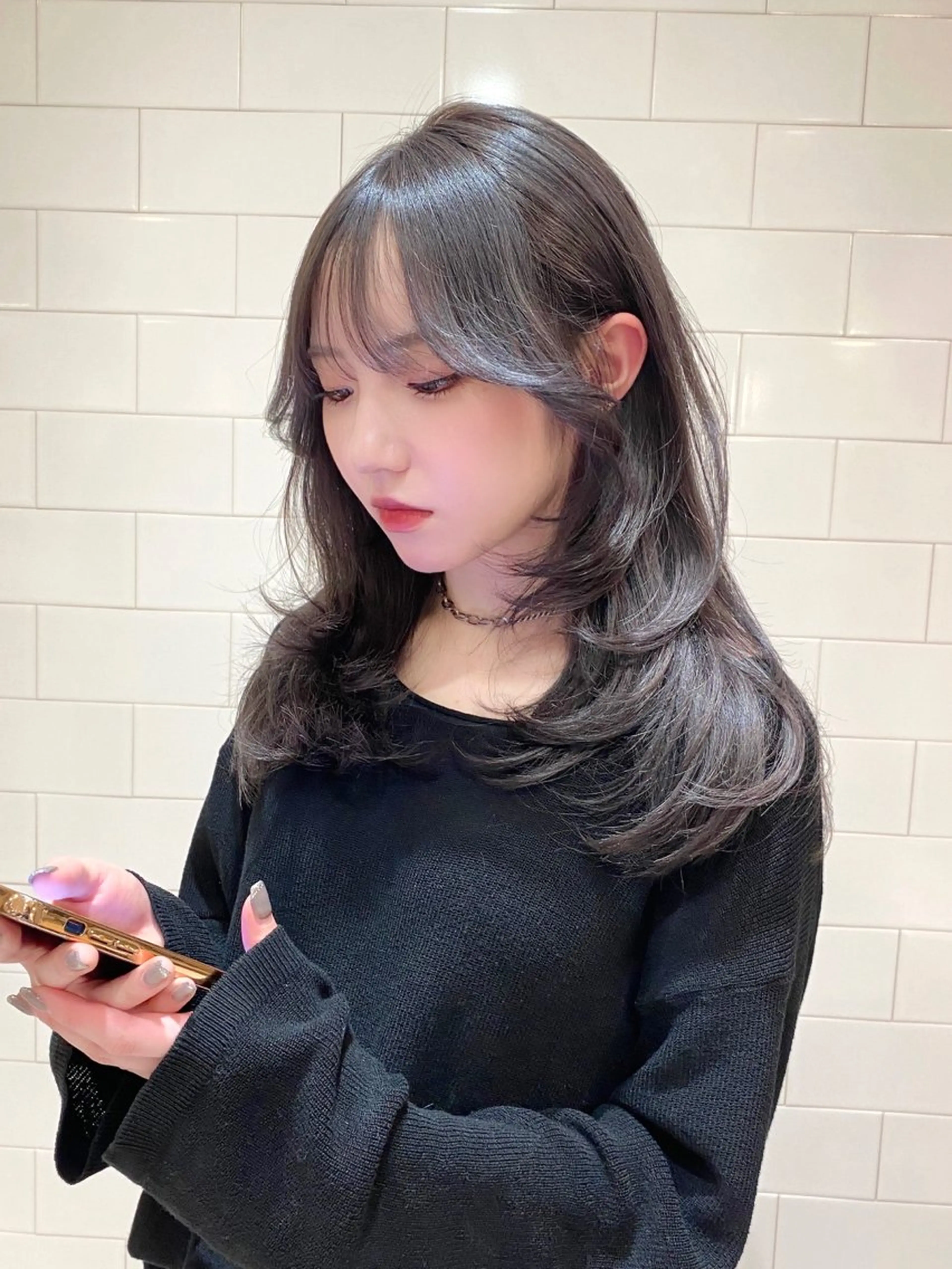 ロング 顔周りカット 韓国風ヘア レイヤーカット 韓国トレンドヘア しゅーやのヘアスタイル