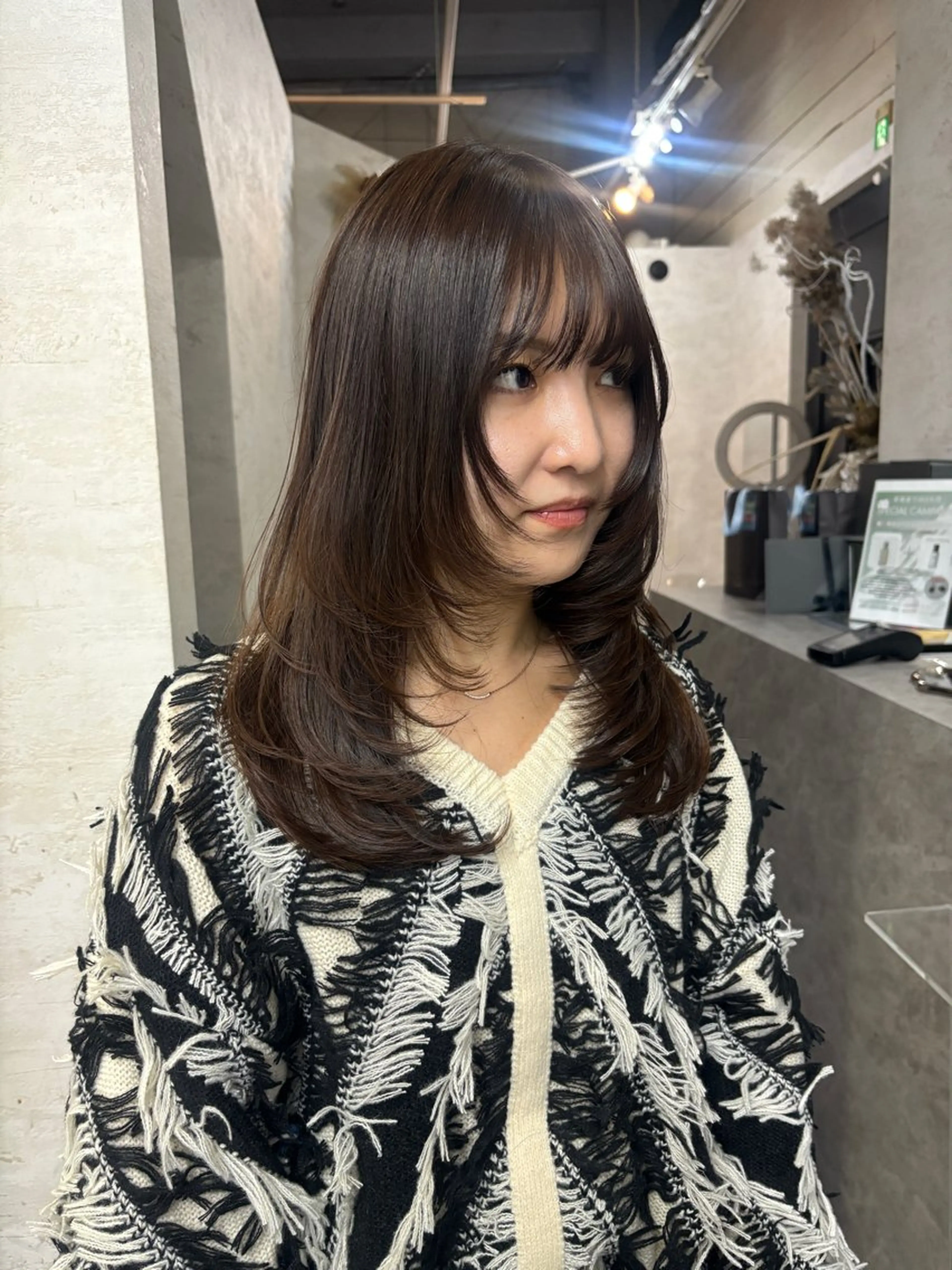 セミロング レイヤーカット カット ヘアカラー トリートメント ブリーチなしカラー ダブルカラーエクステのヘアスタイル