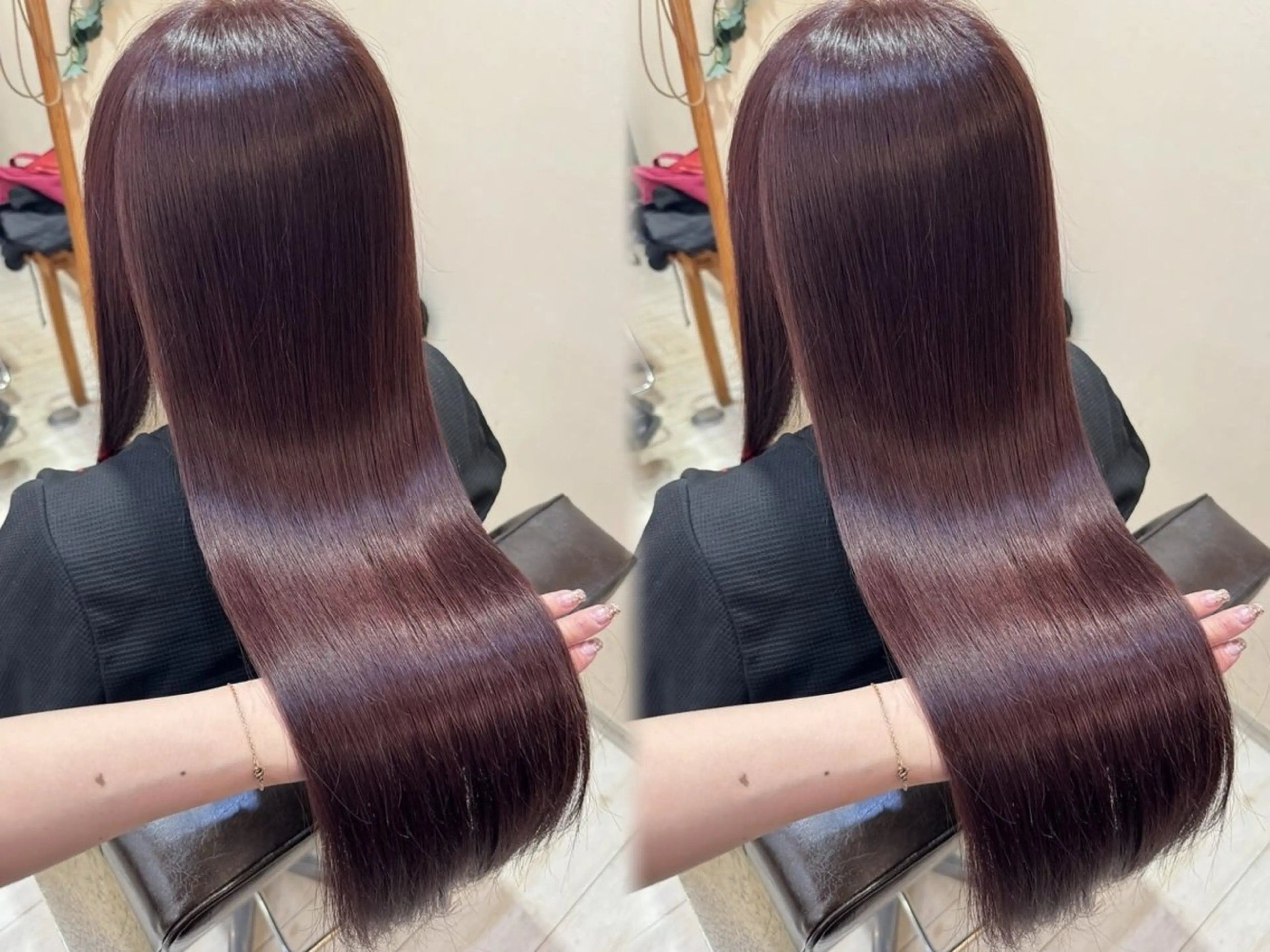 ロング トリートメント 縮毛矯正 トリートメント あみ🐈‍⬛/透明感 カラー🩵/髪質改善のヘアスタイル