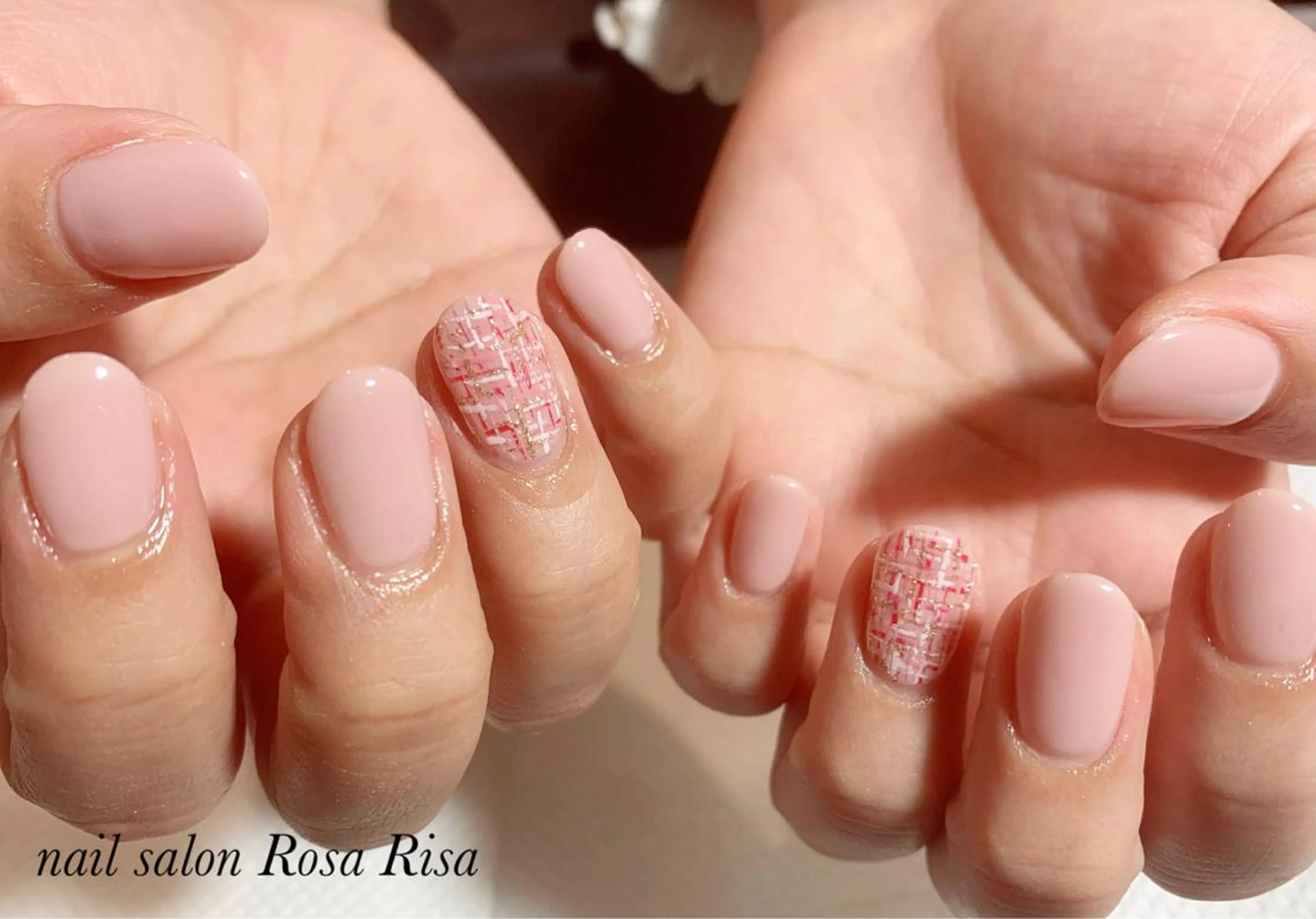 ショート ネイル シンプルネイル ツイードネイル ネイルスタジオ シェイクユアハンズのネイルデザイン