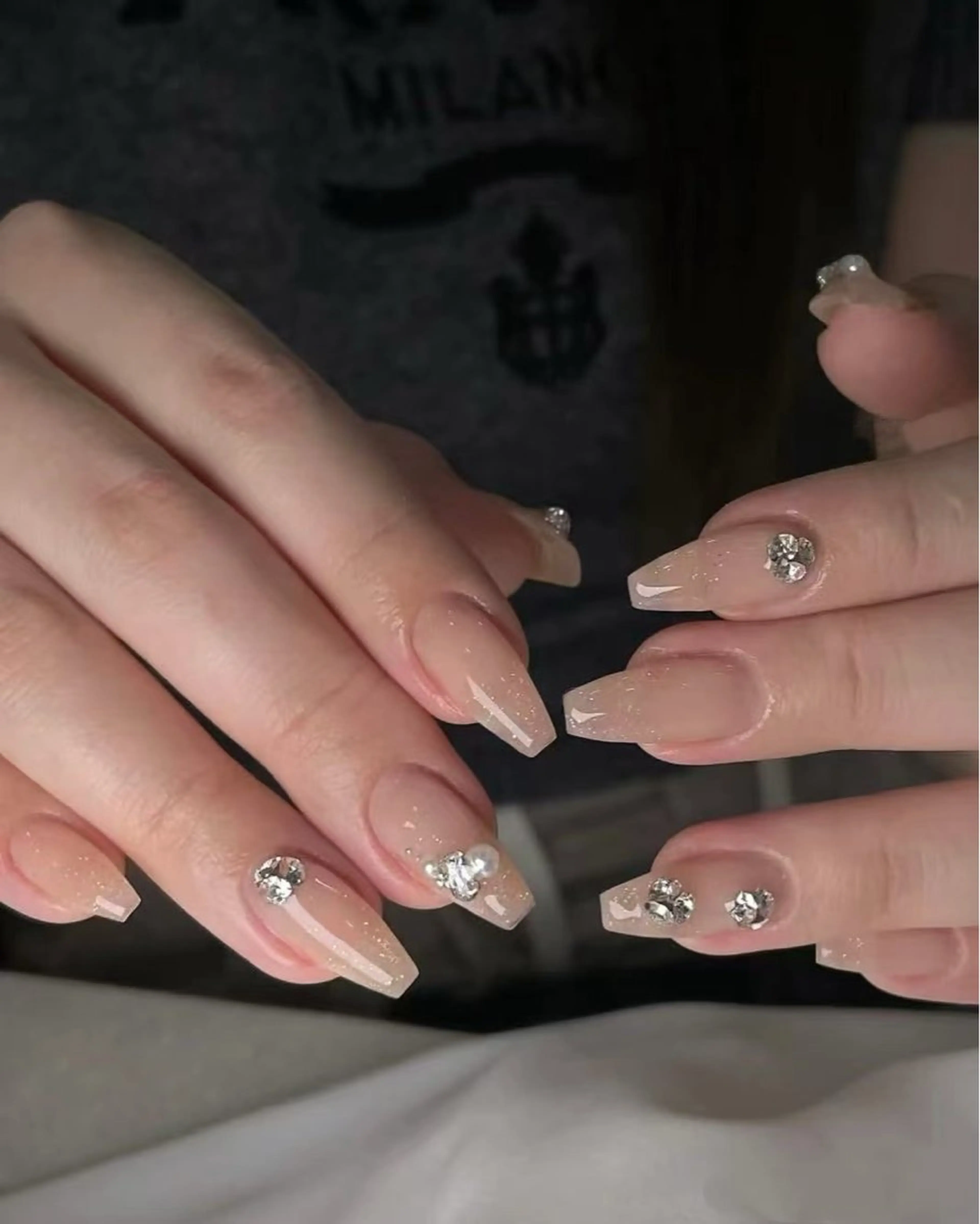 ネイル フラワーネイル フレンチネイル ジェルネイル ガラスフレンチ ハート ハンドネイル BabyYouMi nailのネイルデザイン