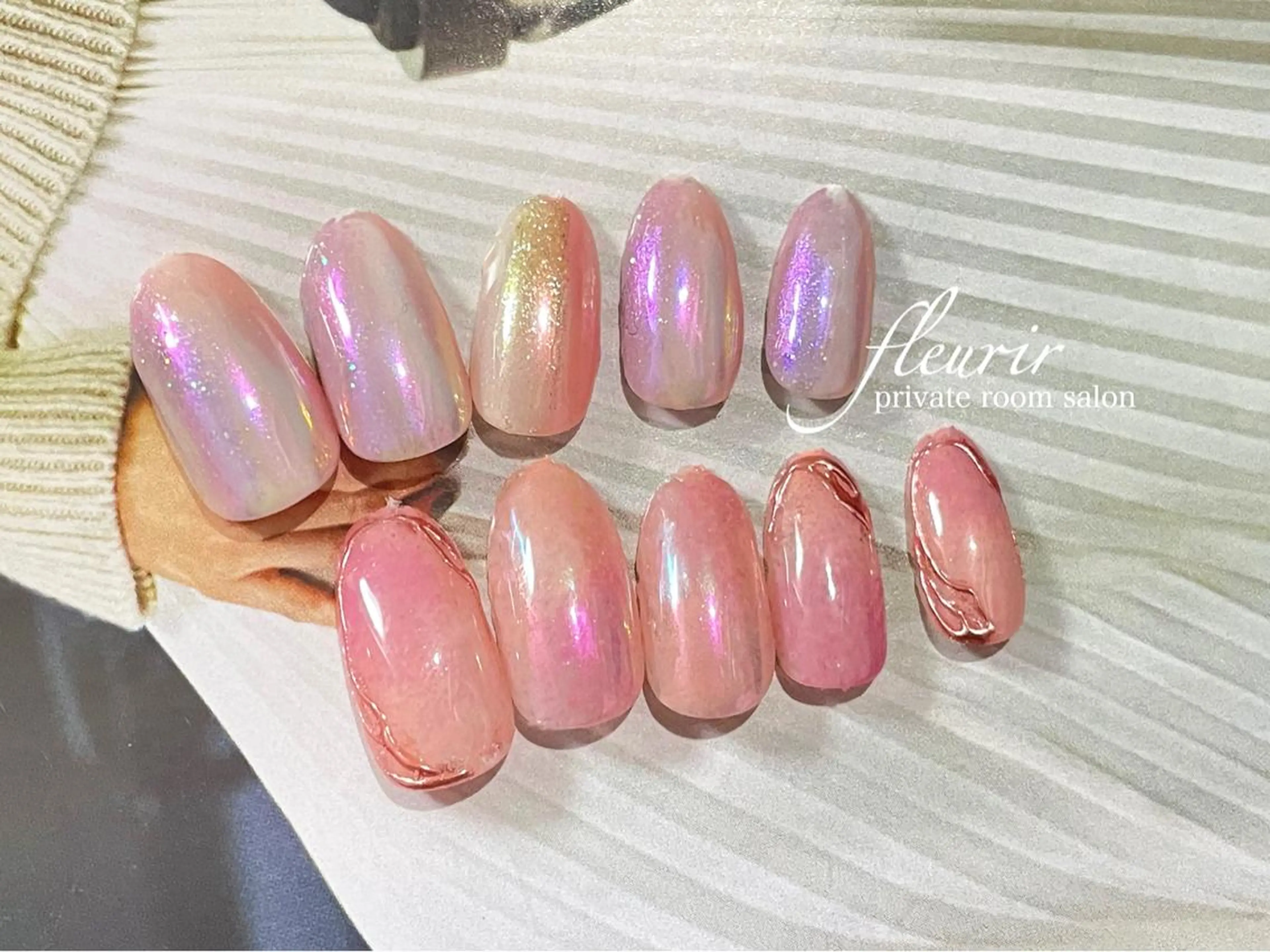 ネイル アートネイル オーロラネイル ブルー 長さ出し ジェルネイル フルリール 【プライベートサロンのネイルデザイン