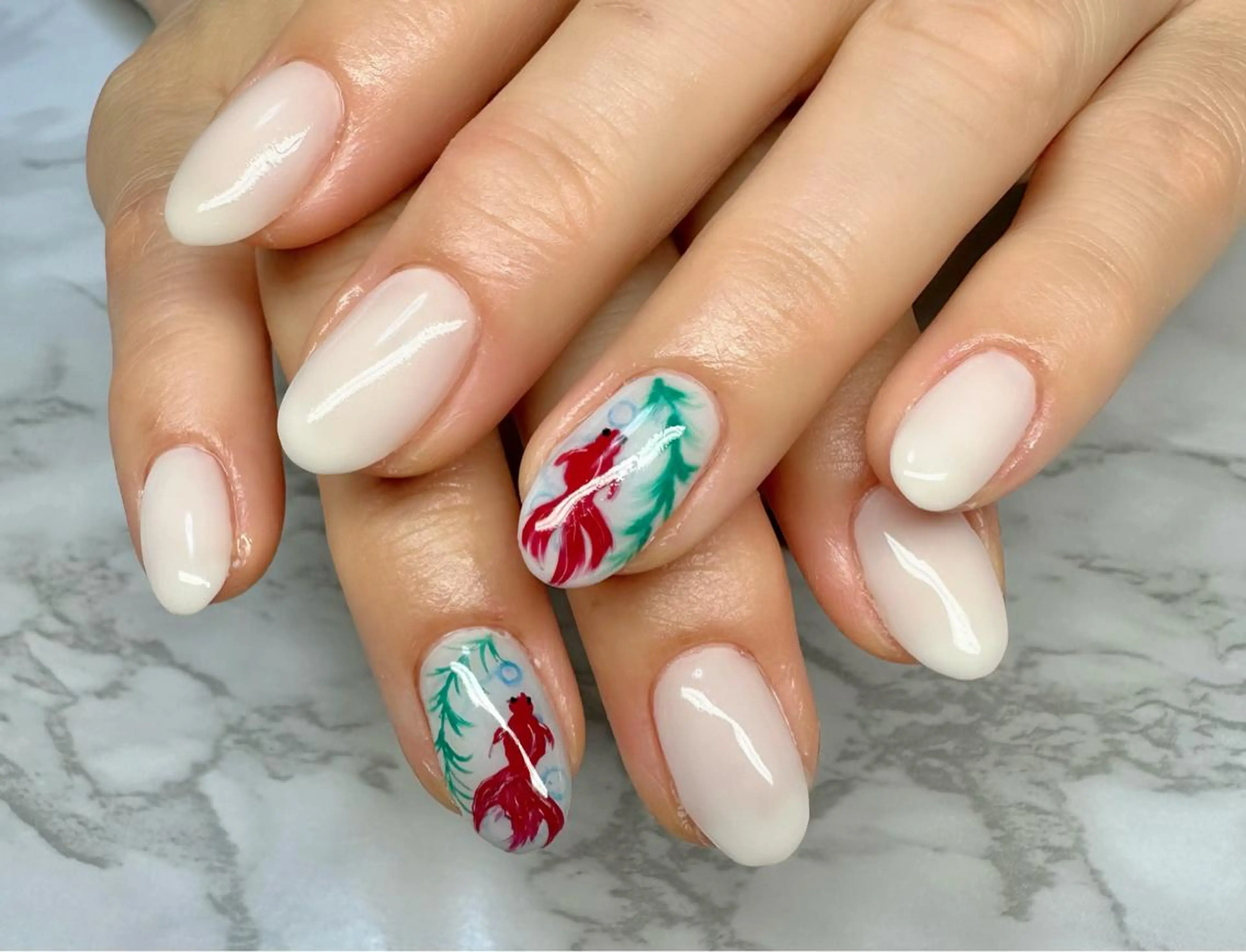 ネイル オーロラネイル ラメ(グリッター) 夏ネイル ハンドネイル M.N_ nailのネイルデザイン