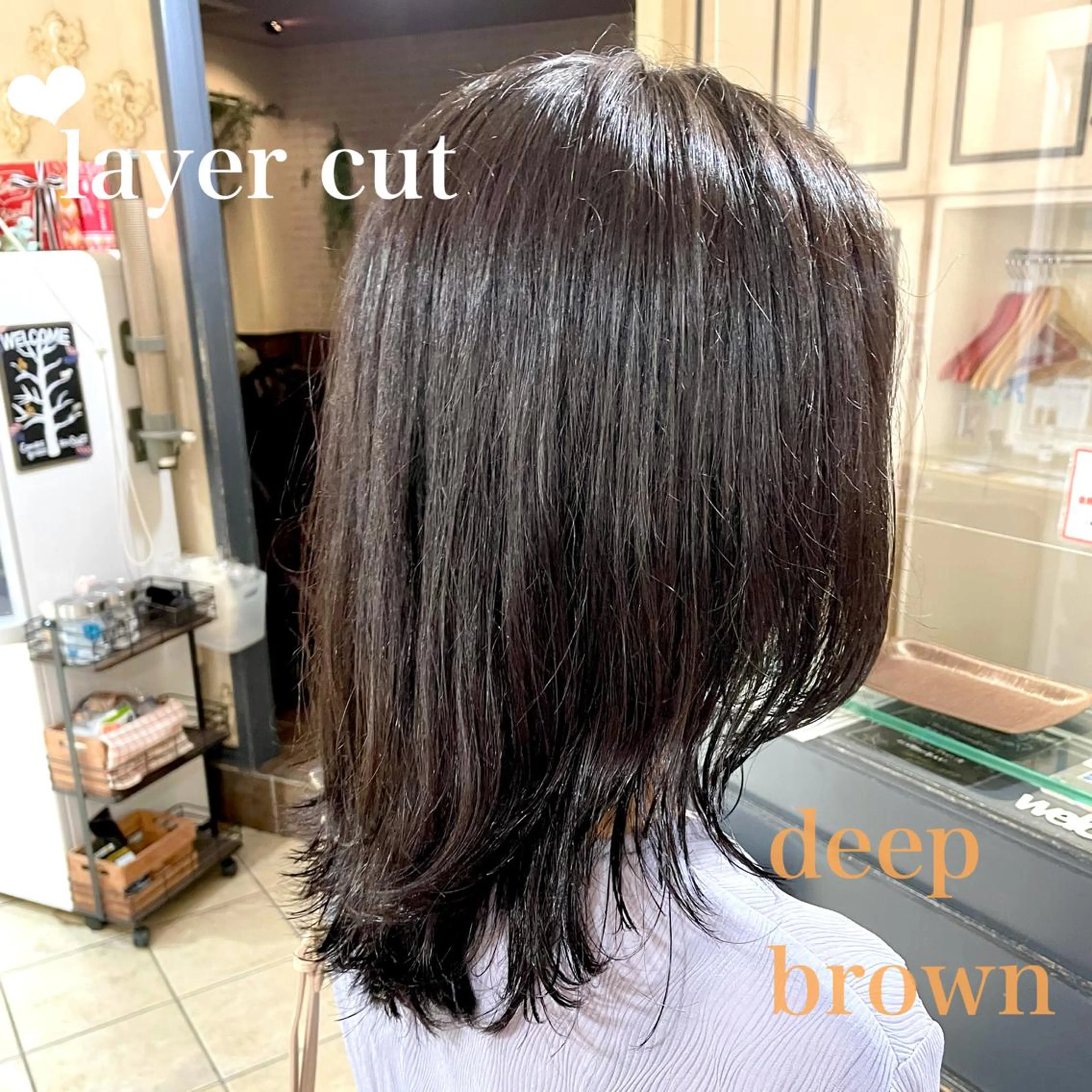 ミディアム カラー ブラウンカラー 顔周りカット レイヤーカット カット ヘアカラー トリートメント 切りっぱなしボブ ソノキユウカのヘアスタイル