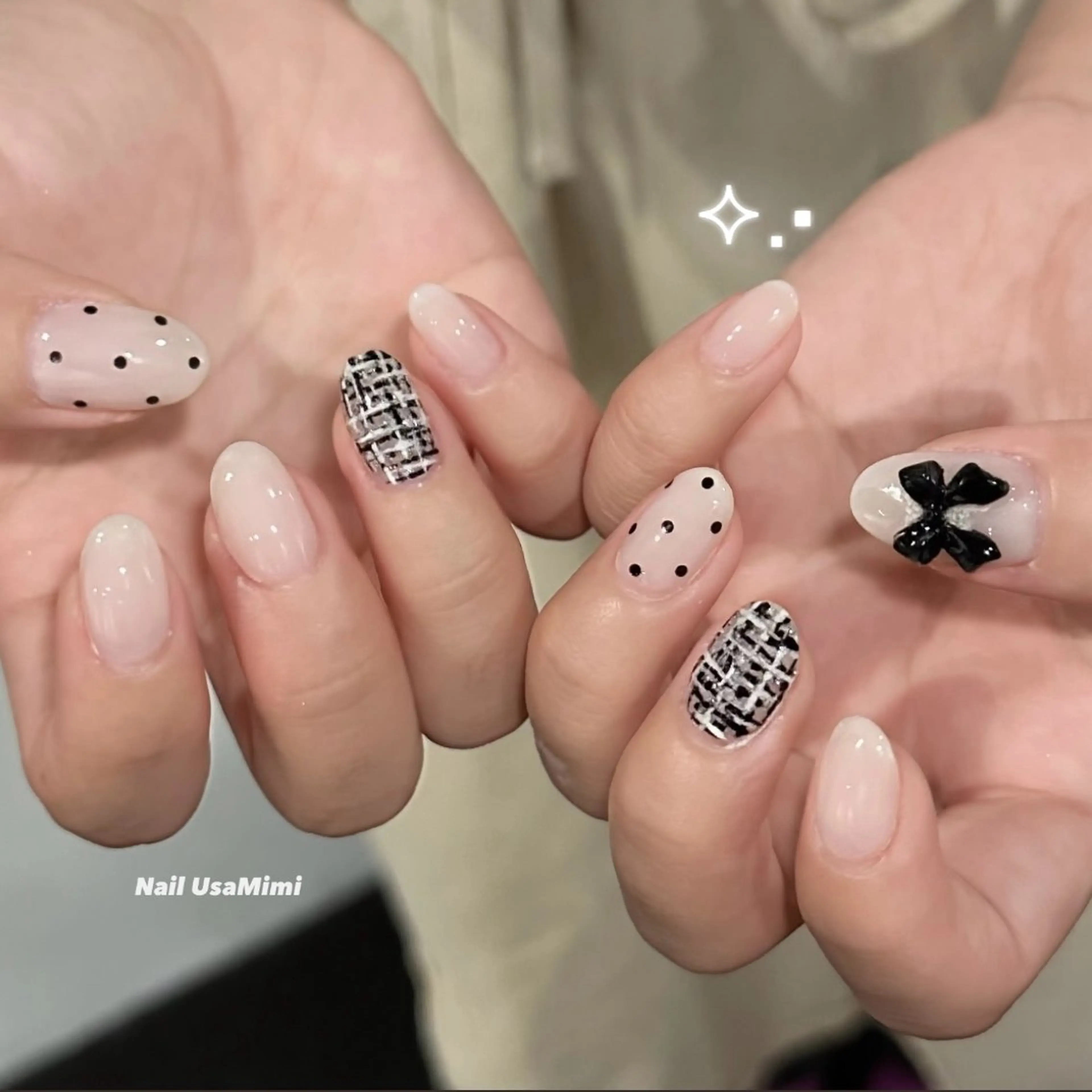 ネイル アートネイル ジェルネイル 韓国ネイル ツイードネイル ワンホンネイル ハンドネイル 本町ネイルNail UsaMimiのネイルデザイン