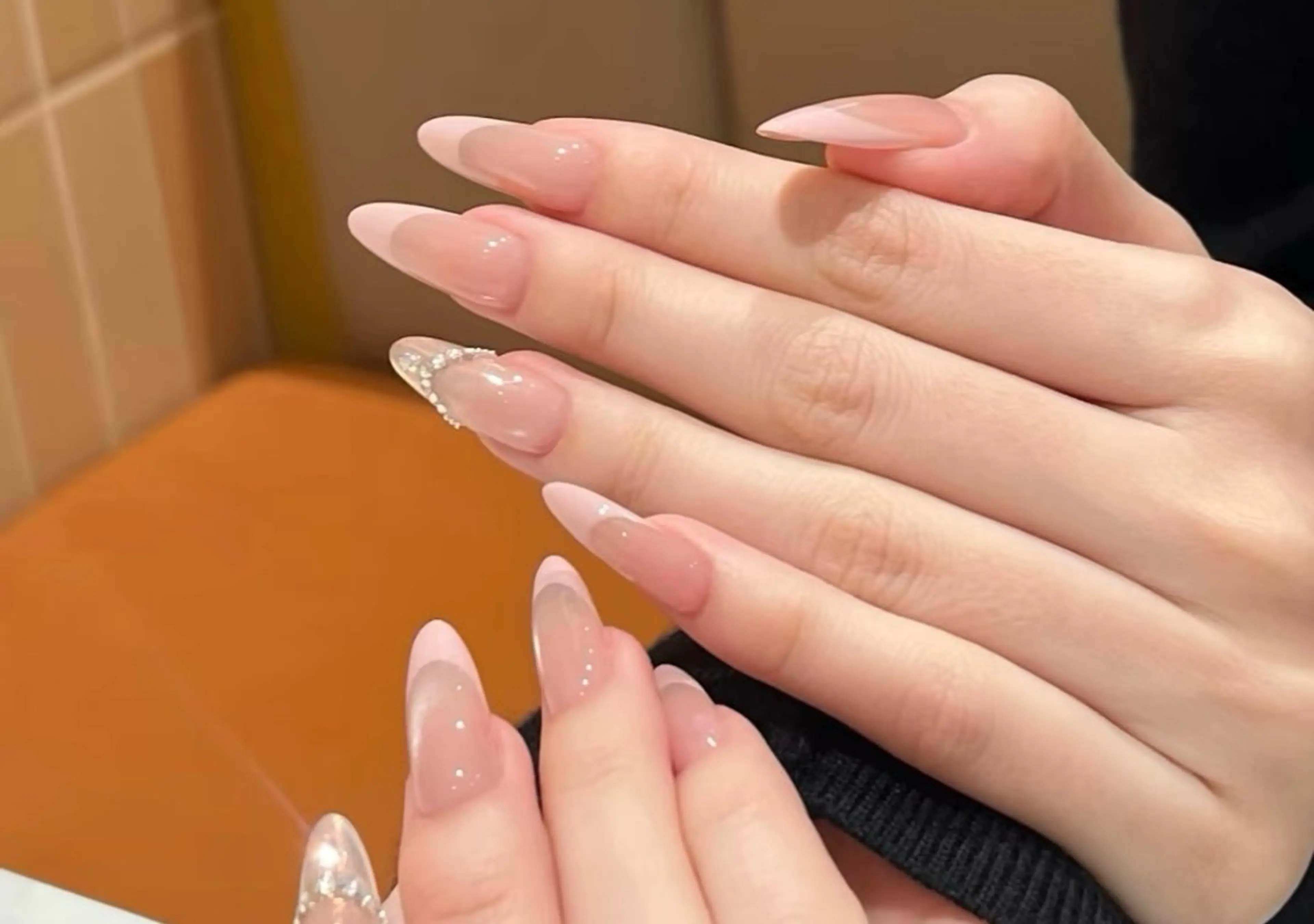 ネイル チークネイル 長さ出し フレンチネイル ガーリー 韓国ネイル sun nail池袋 モデル募集のネイルデザイン