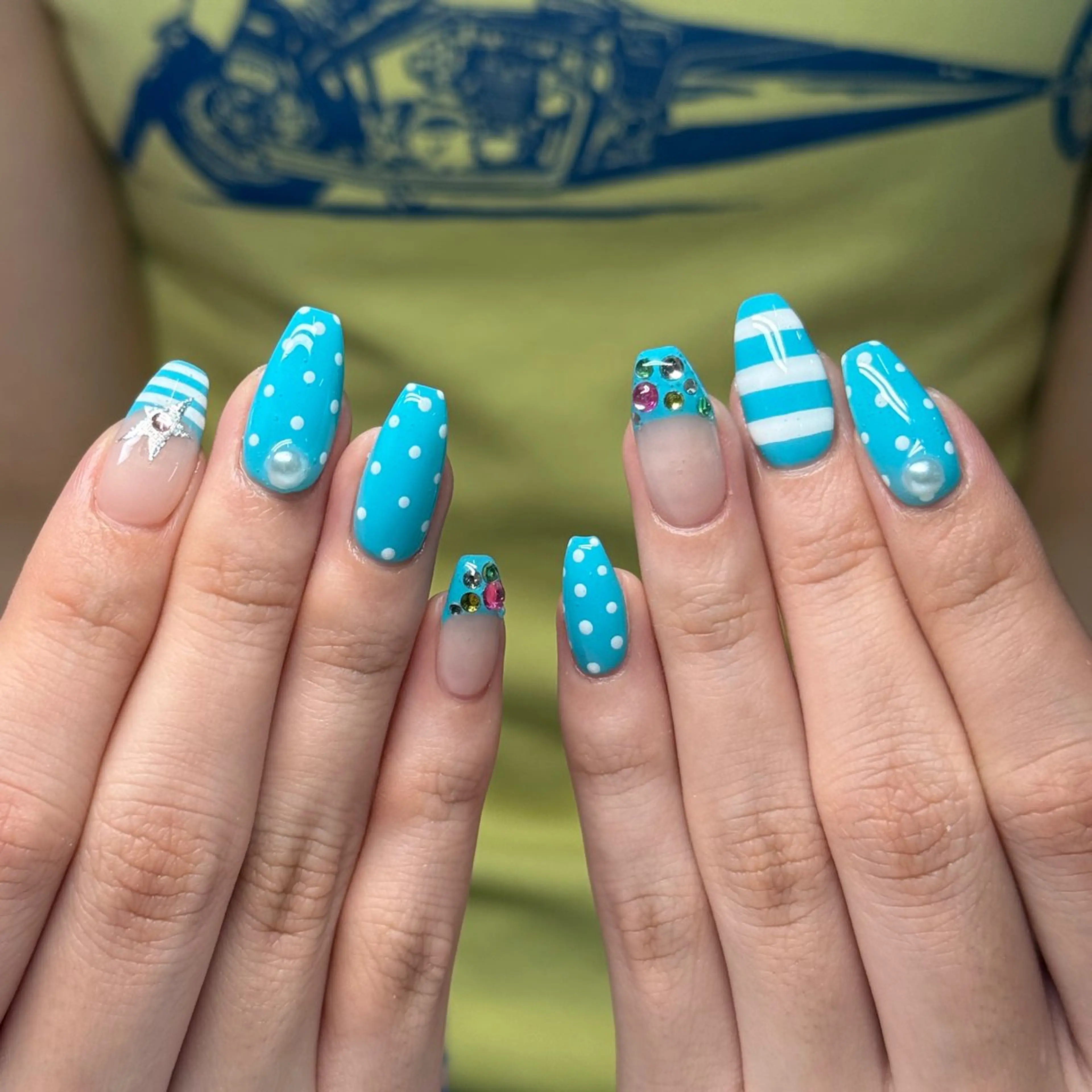 ネイル ボーダー ドット ハンドネイル WOLTOKYO渋谷 /kahoのネイルデザイン