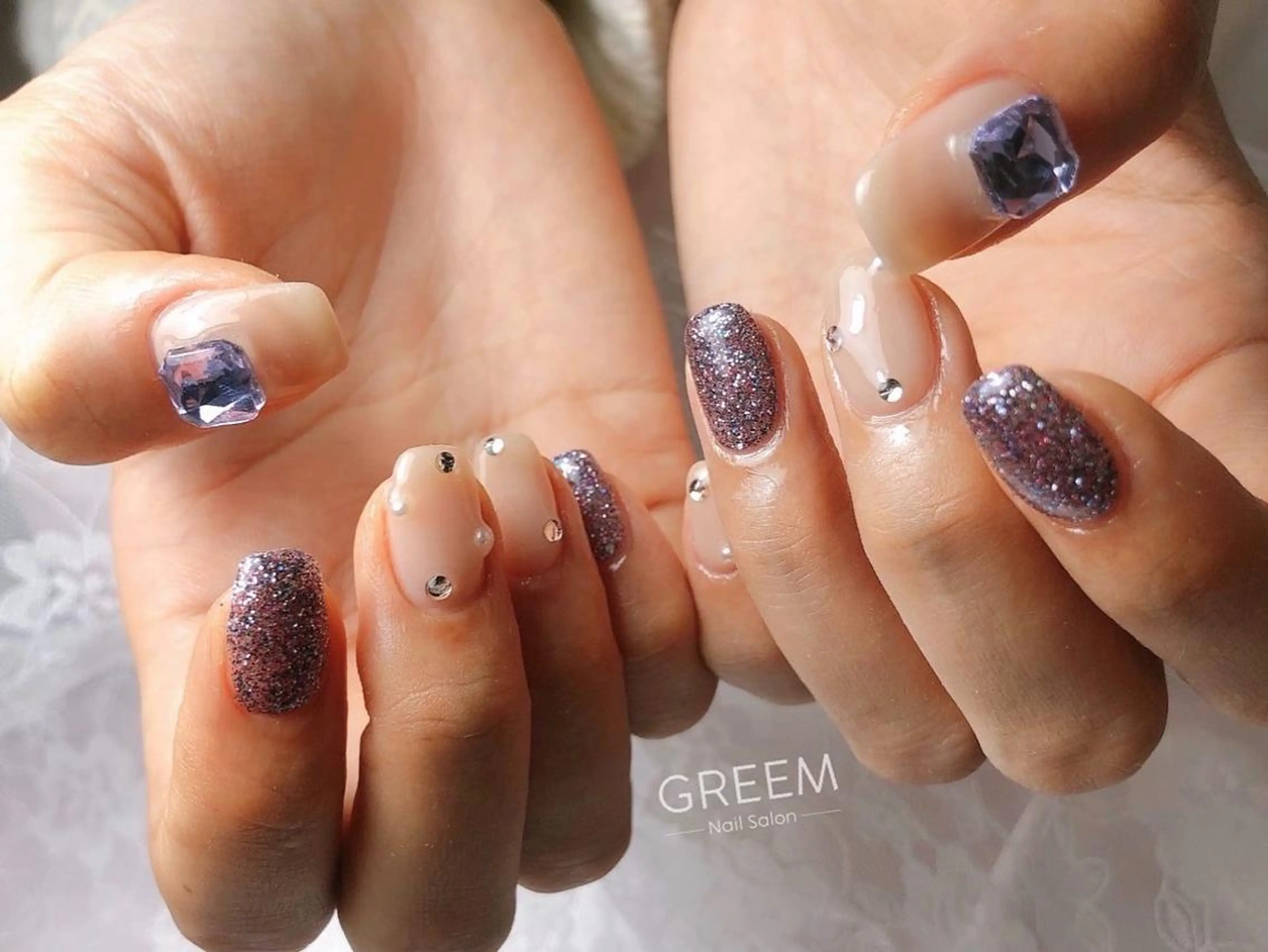 ネイル ジェルネイル 韓国ネイル パラジェル ストーンネイル GREEM グリームのネイルデザイン