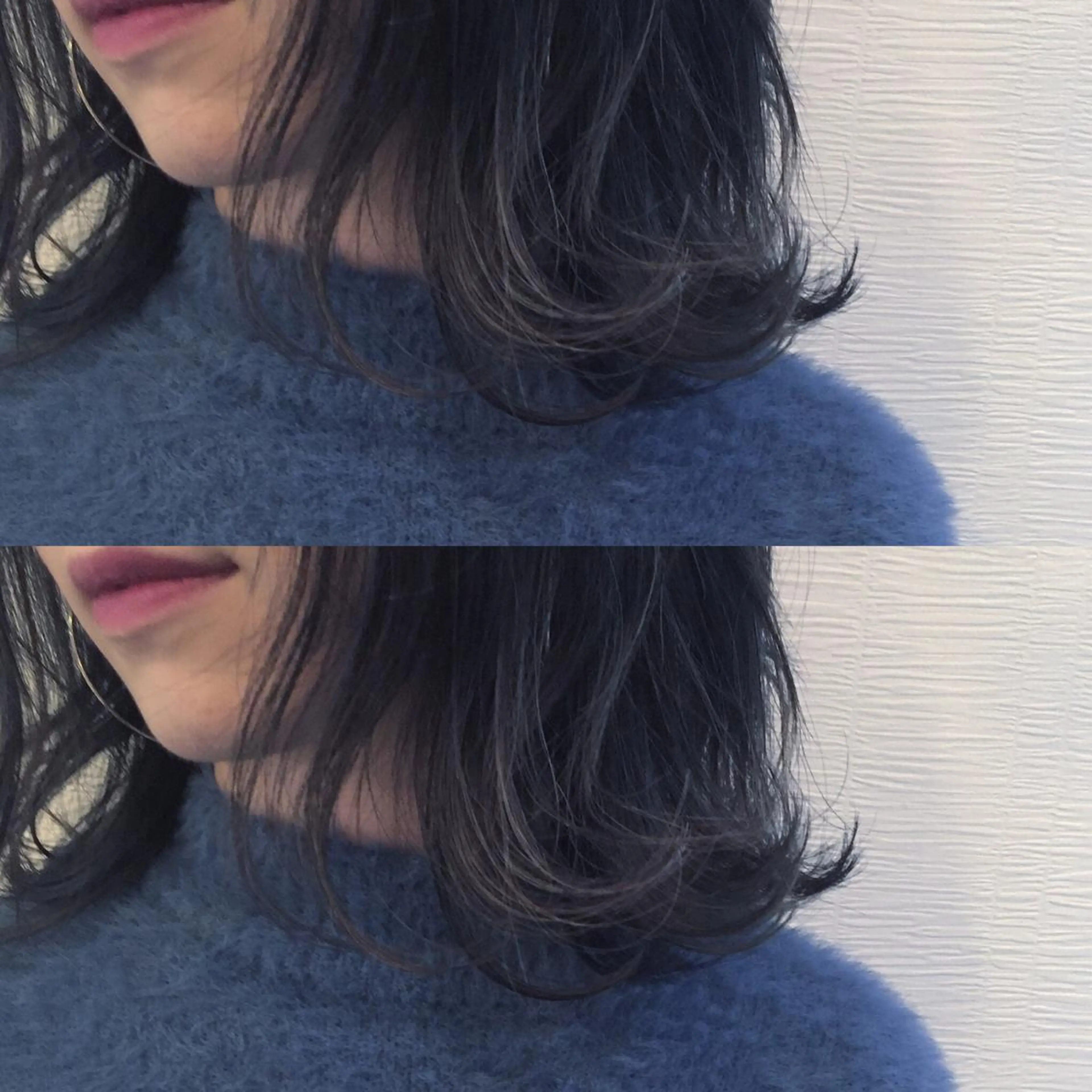 ミディアム カラー 黒髪 ブリーチ ブルーカラー ブルーブラック ハイライトカラー 池田 真由美のヘアスタイル