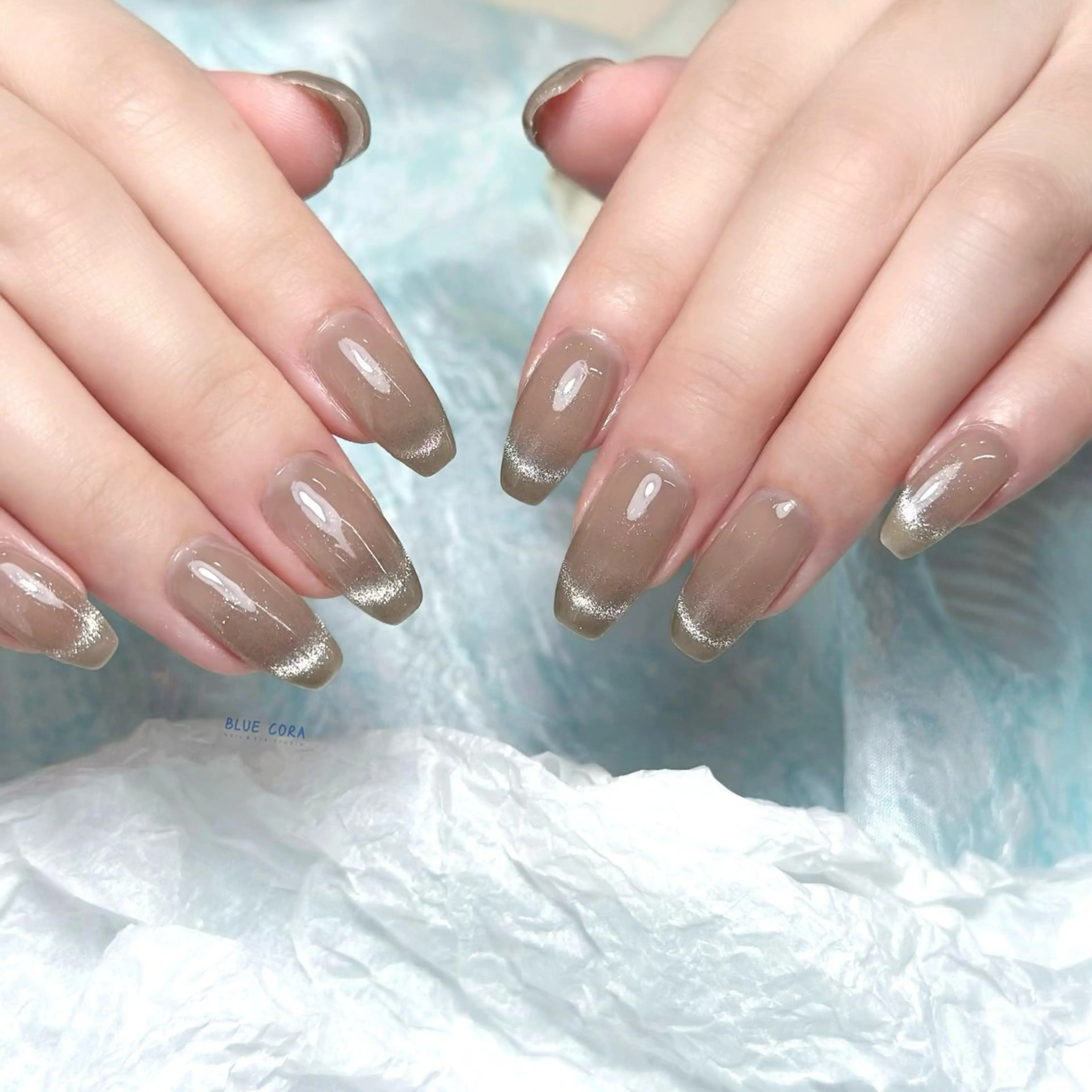 ネイル クリアネイル マグネットネイル シルバー ハンドネイル ハンドケア BLUE CORAのネイルデザイン
