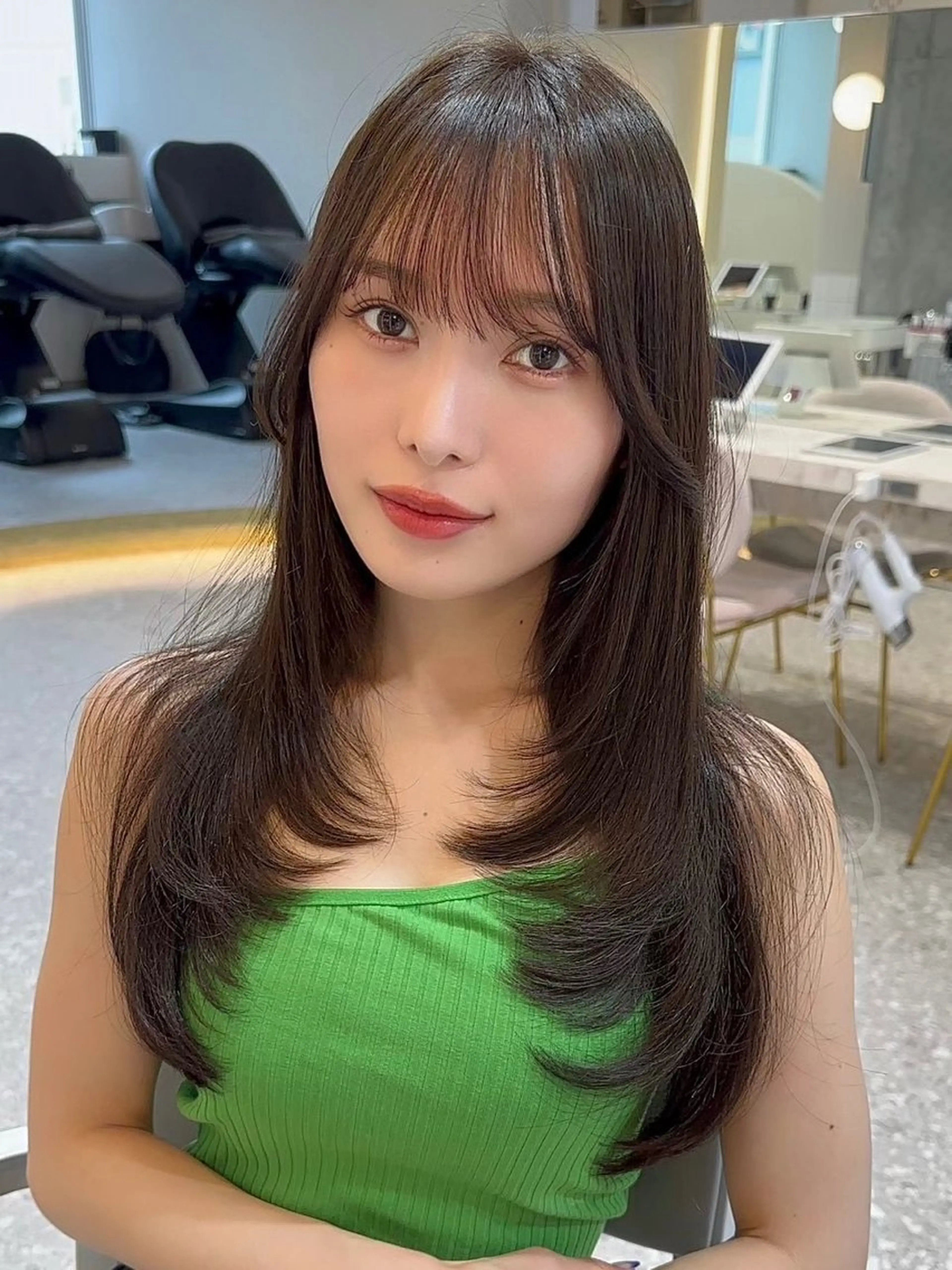 ロング 顔まわりレイヤー 顔周りカット 韓国風ヘア レイヤーカット ボブ/レイヤーボブ/ 髪質改善/梶川 夏季のヘアスタイル