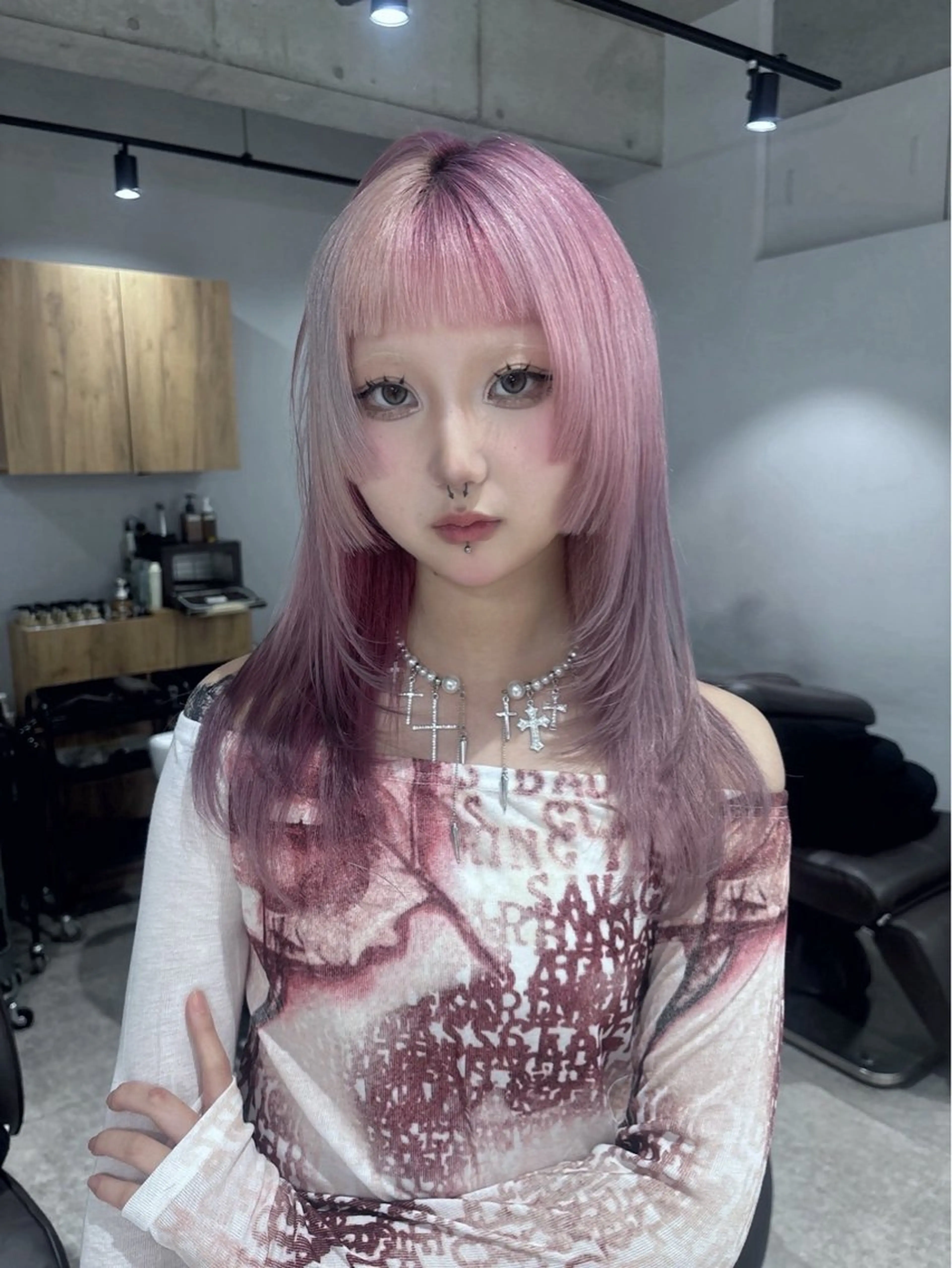 セミロング 姫カット レイヤーカット カット ヘアカラー トリートメント りお/艶カラ ー/レイヤーカットのヘアスタイル