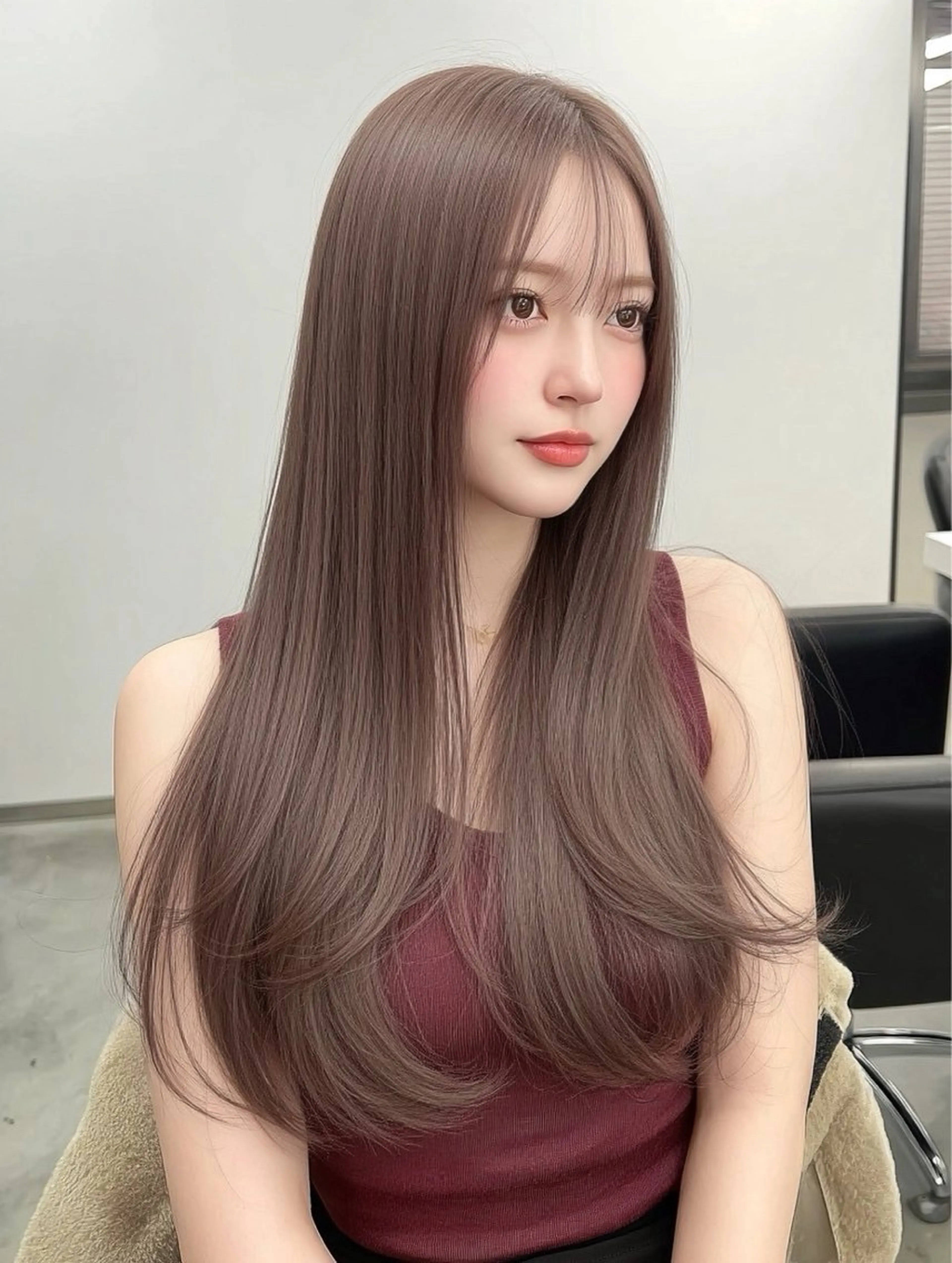 ロング くびれヘア 顔周りカット ヨシンモリ 韓国風ヘア レイヤーカット カット ヘアカラー トリートメント レイヤーカット/ 髪質改善/透カラーのヘアスタイル