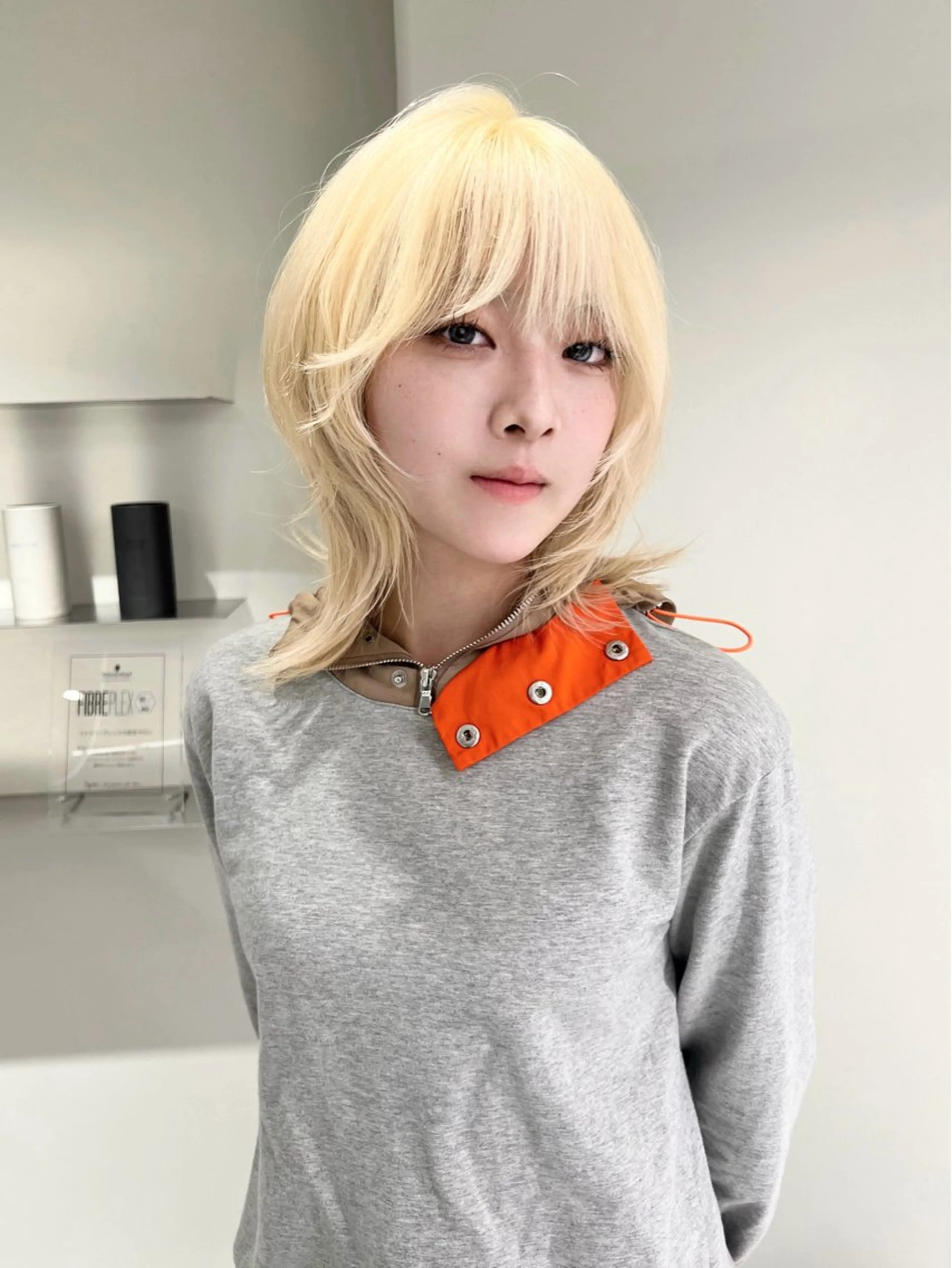 ミディアム カラー ブリーチ 抜きっぱなしブロンド ブロンド ウルフカット RIN🪐 ウルフ／ハイトーンのヘアスタイル