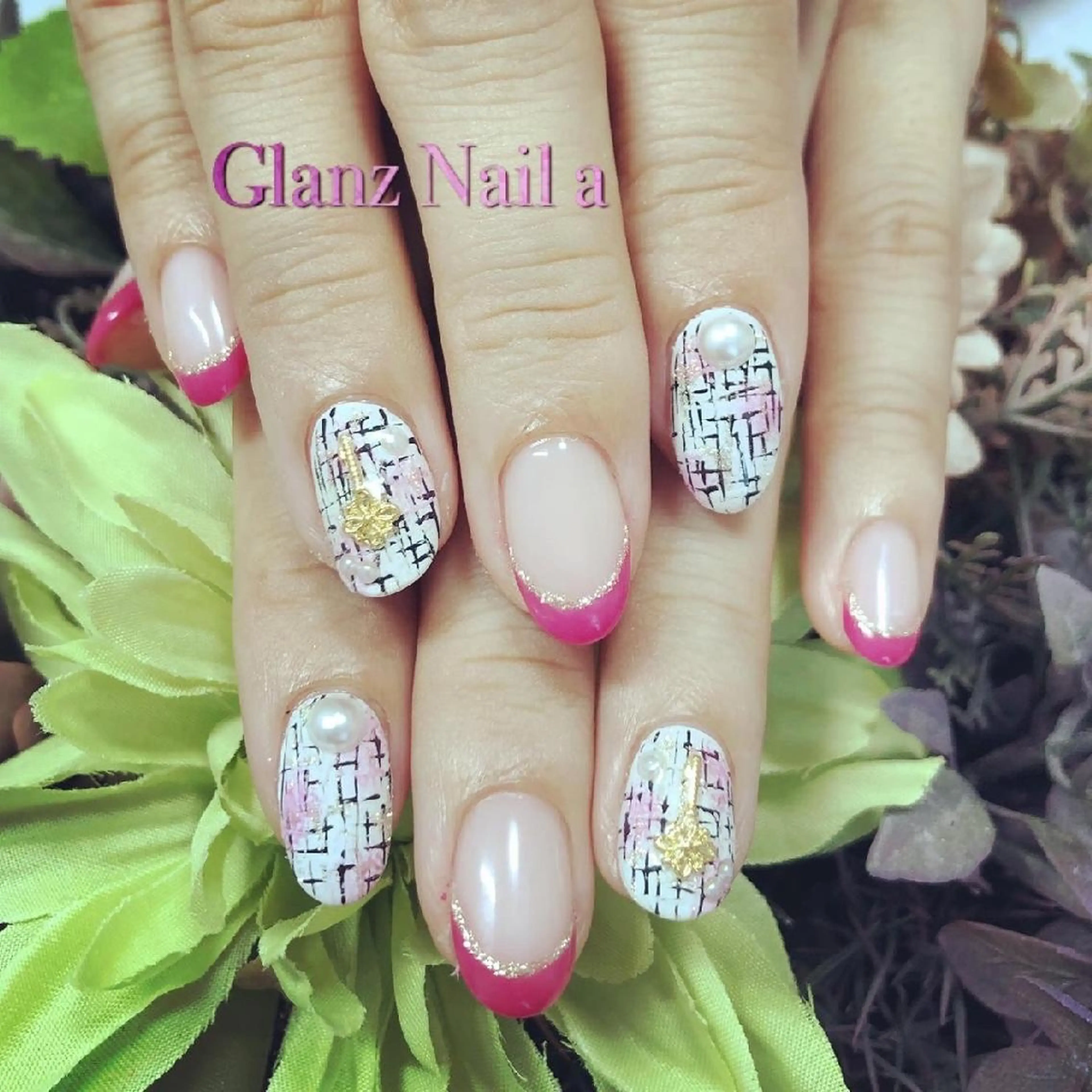 ネイル フレンチネイル ツイードネイル Glanz  Nail aのネイルデザイン