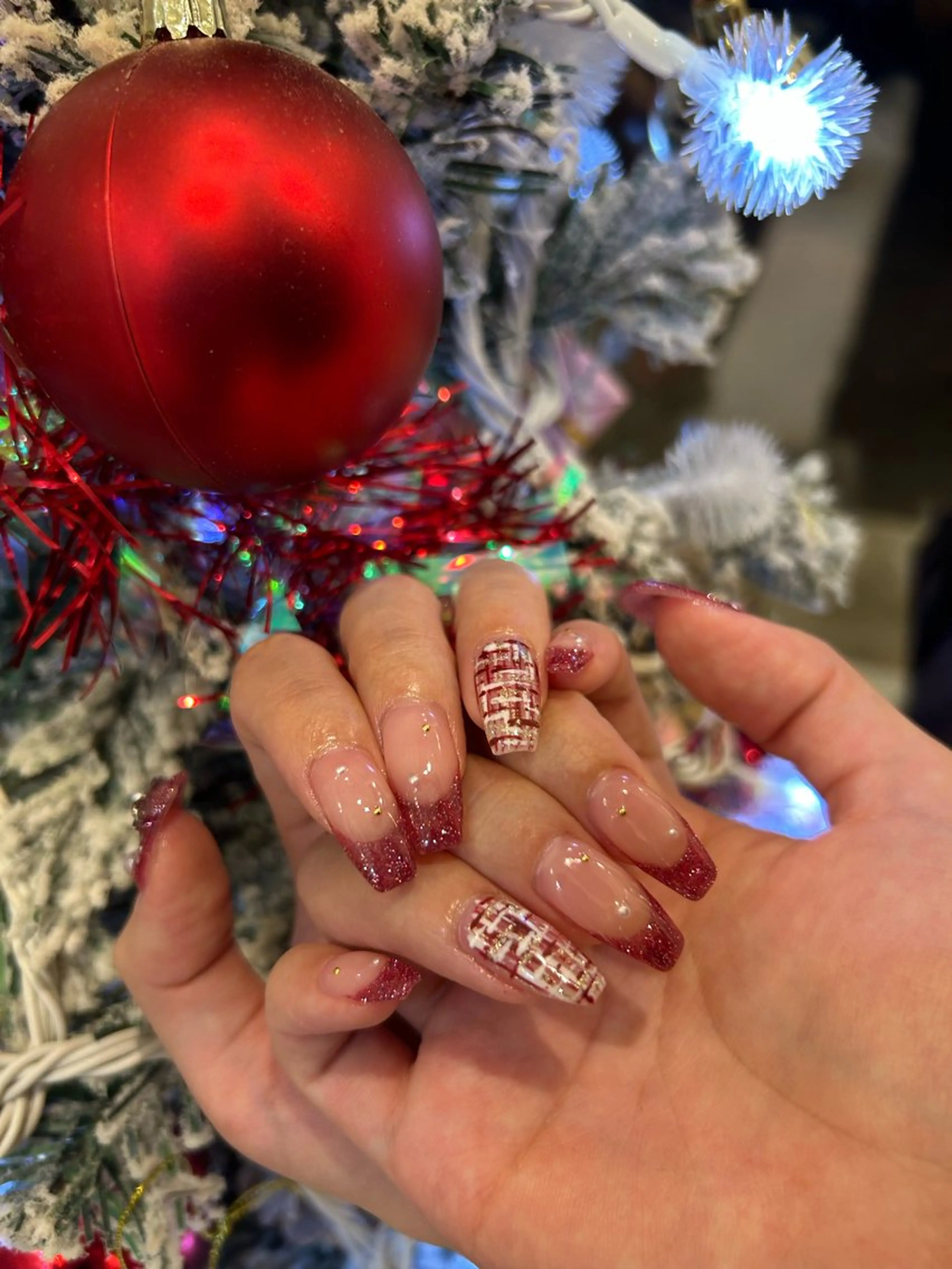 ネイル フラッシュネイル ツイードネイル 冬ネイル クリスマス ハンドネイル siiセンター北 YURIのネイルデザイン