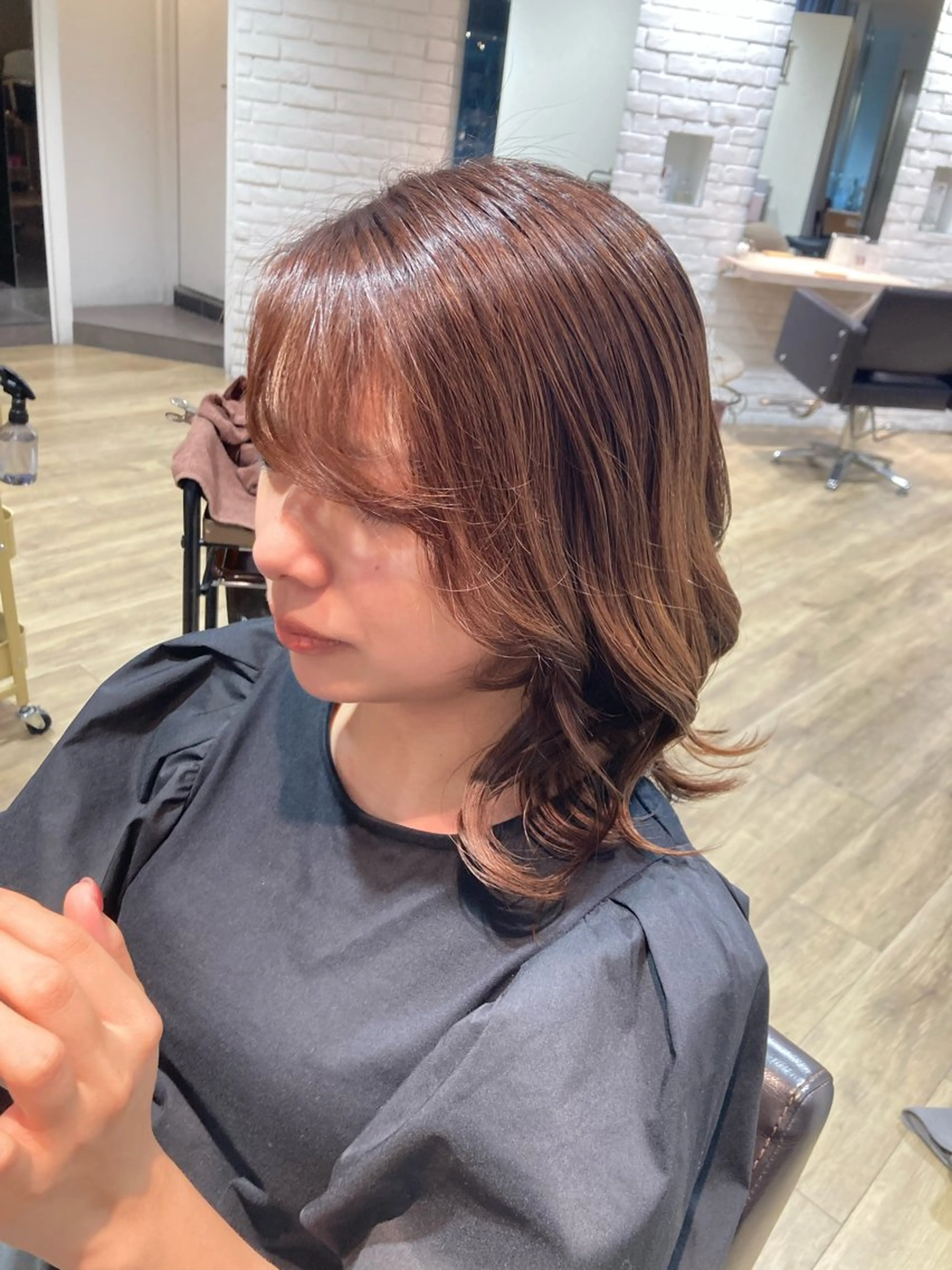 ミディアム カラー ヘアアレンジ ベージュカラー ブラウンカラー ヨシンモリ 韓国風ヘア N+【エヌプラス】所属・川畑 心子のヘアスタイル