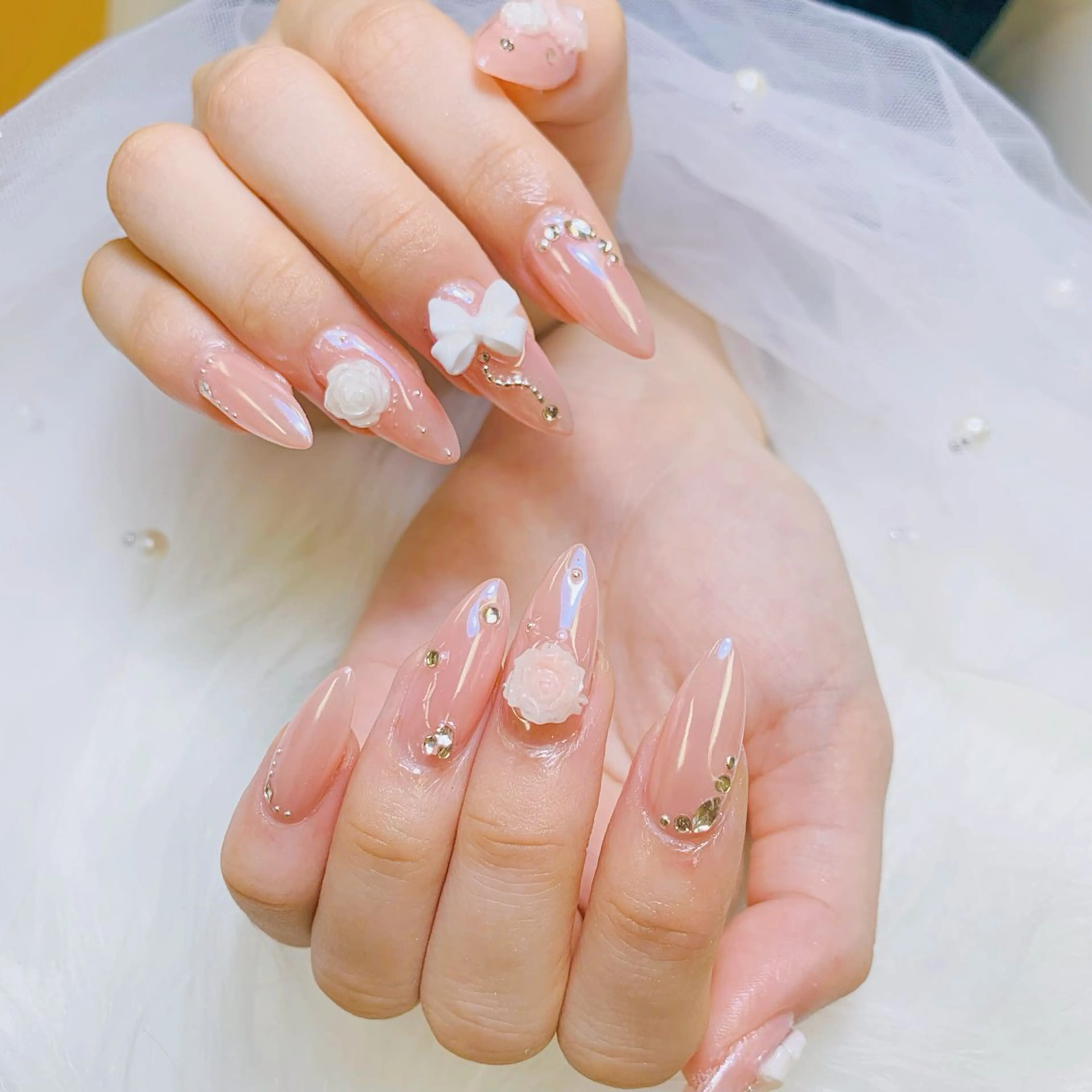 ネイル チークネイル 長さ出し フラッシュネイル フレンチネイル グラデーション ハンドネイル AN NAIL SALONのネイルデザイン