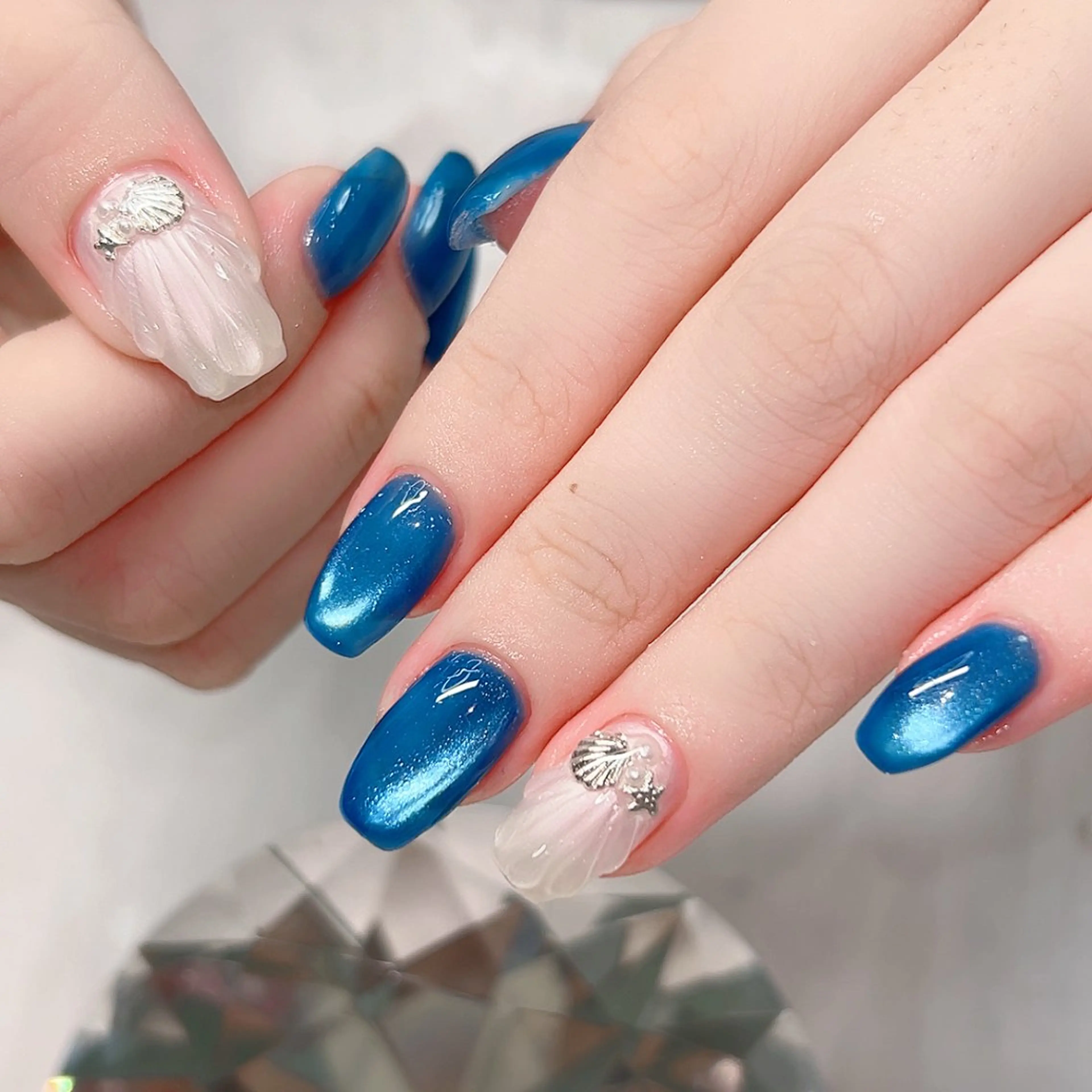 ネイル ロングネイル シルバー ハンドネイル Cute Tips nailのネイルデザイン