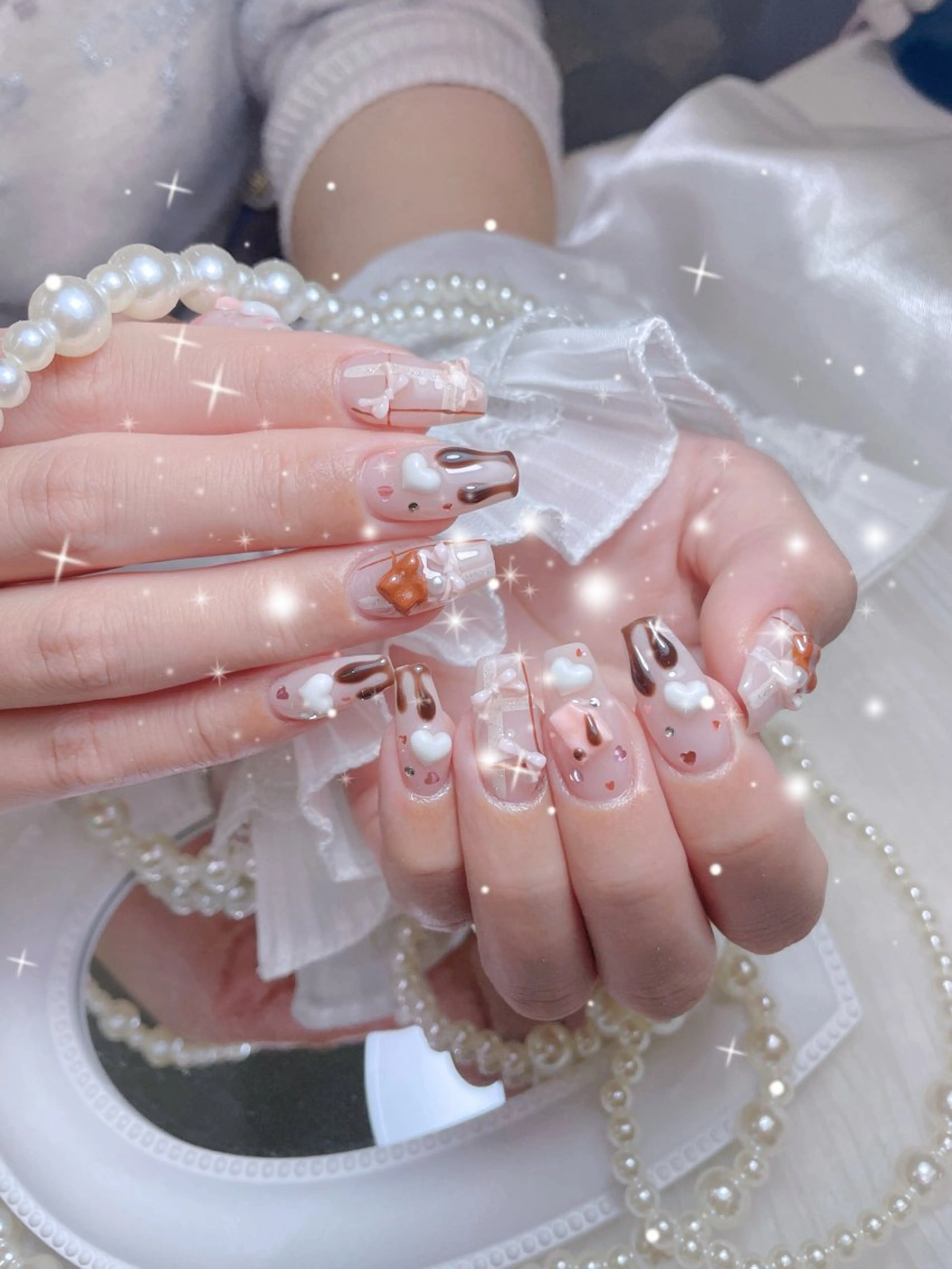 ネイル クリアネイル ロングネイル マグネットネイル 大理石ネイル(マーブル) 春ネイル ハンドネイル princess👑 木戸　唯のネイルデザイン