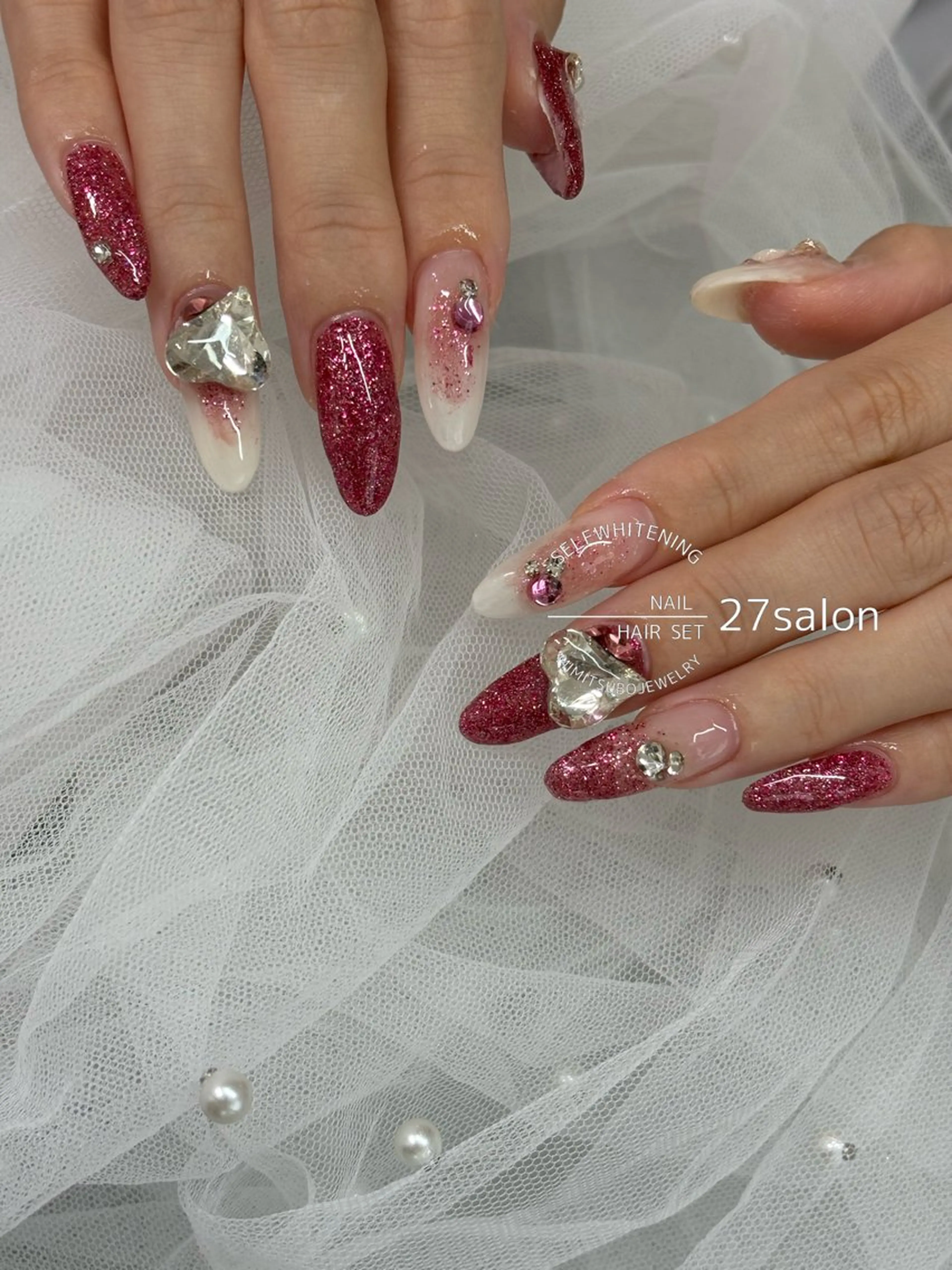 ネイル チークネイル ハート ハンドネイル 27salon yuinaのネイルデザイン