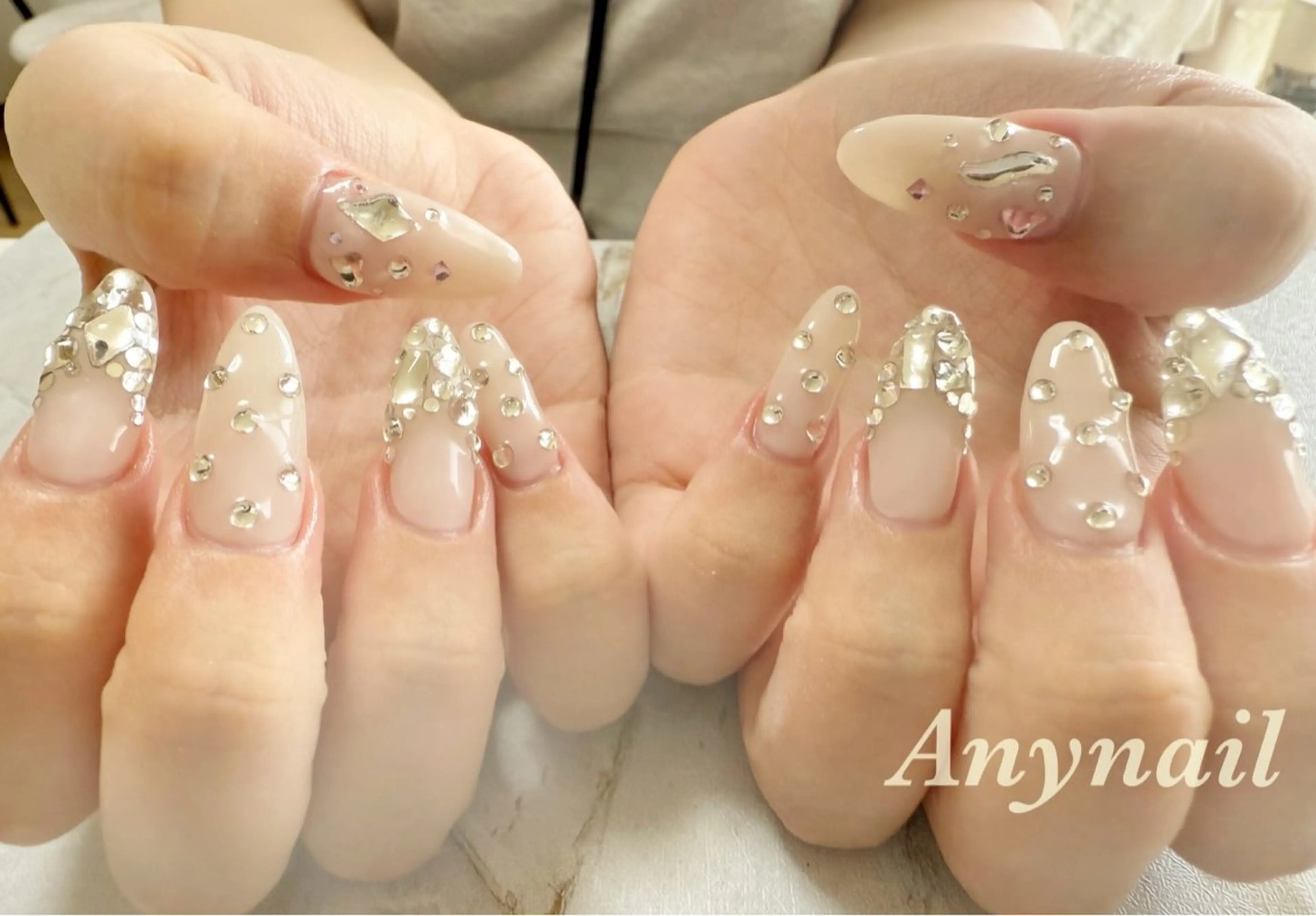 ネイル ブルー フレンチネイル キラキラネイル ストーンネイル 岩澤 恵子のネイルデザイン