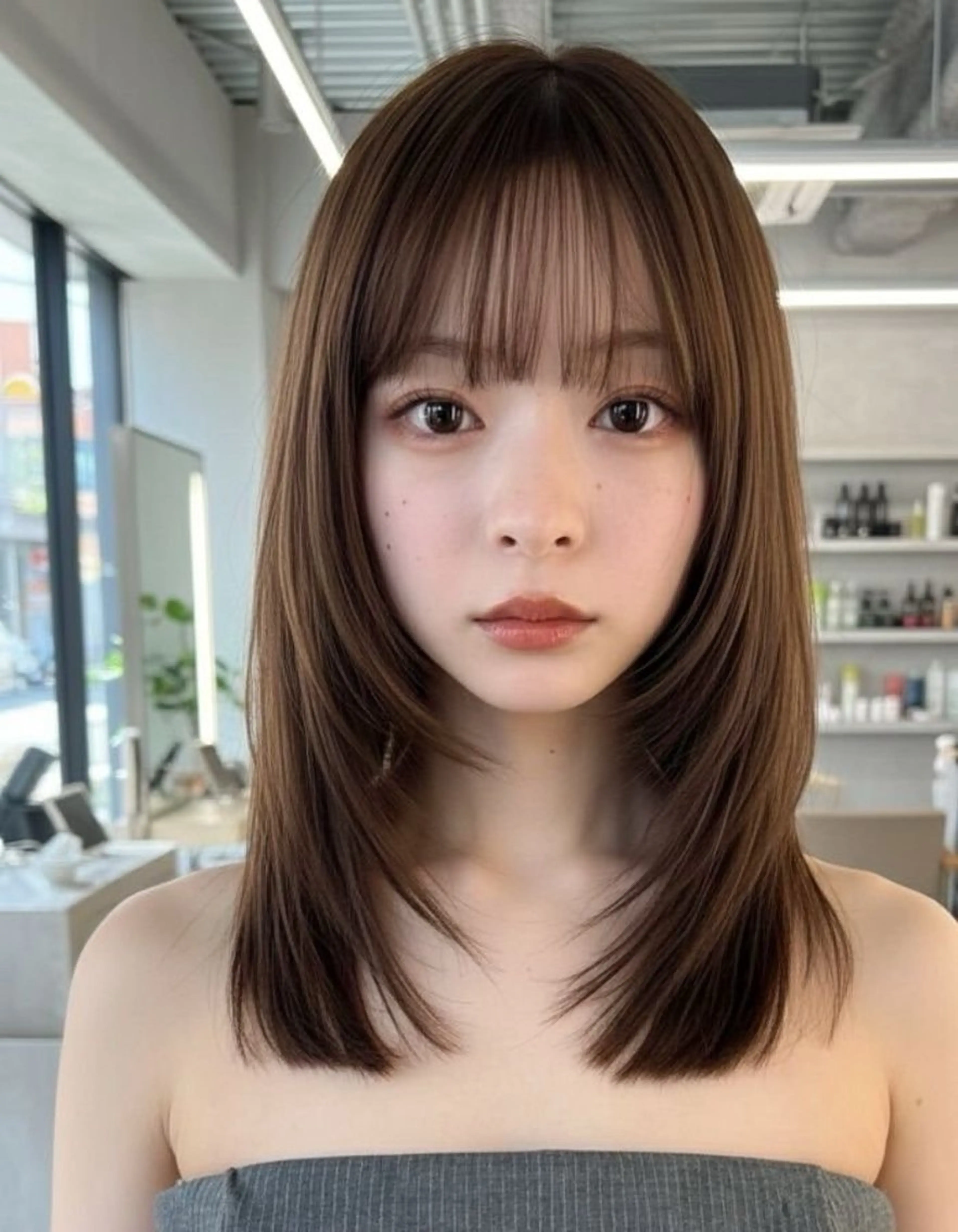 セミロング カット ヘアカラー brace 小笹花純のヘアスタイル