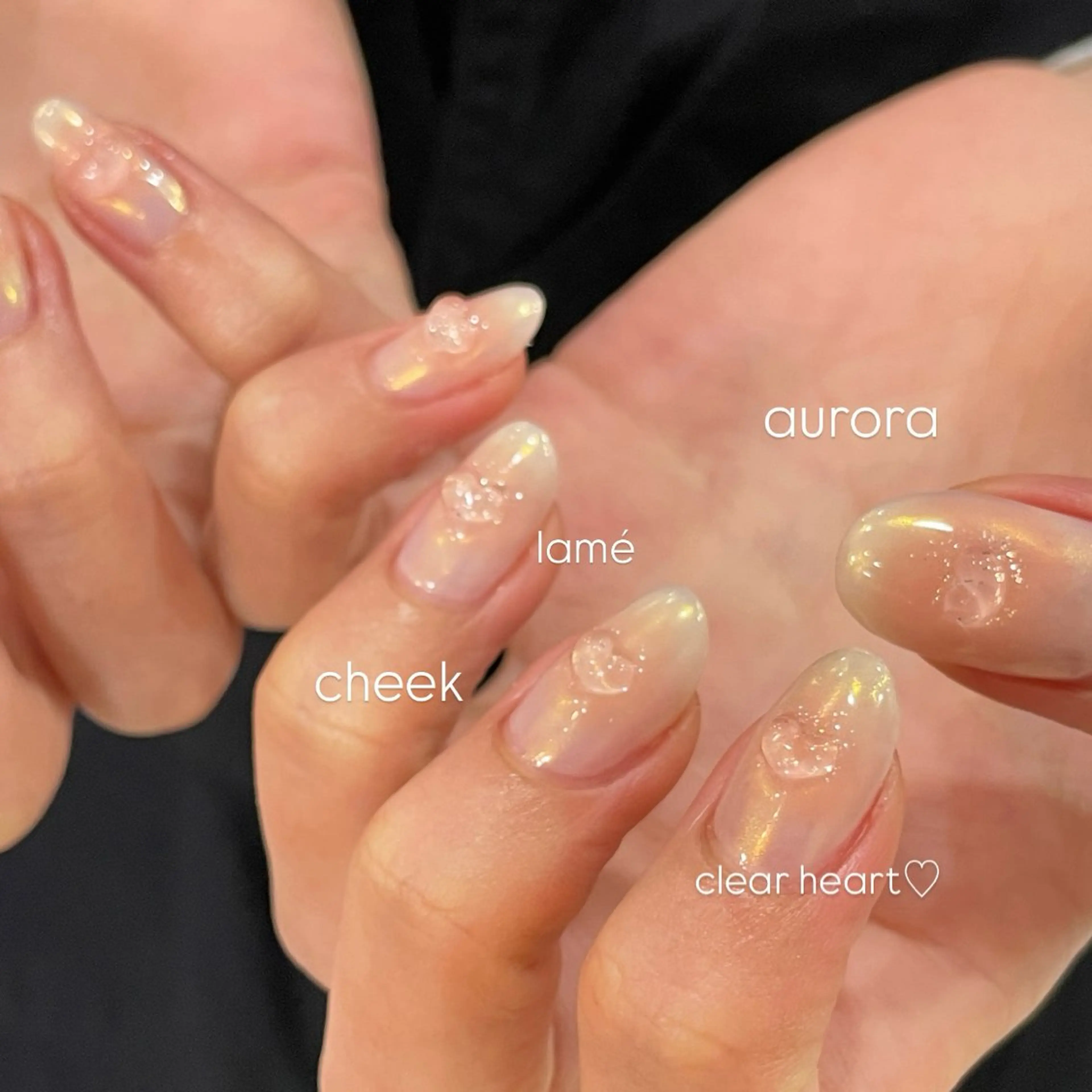 ネイル オーロラネイル クリアネイル リボン ハンドネイル you (ユウ)のネイルデザイン