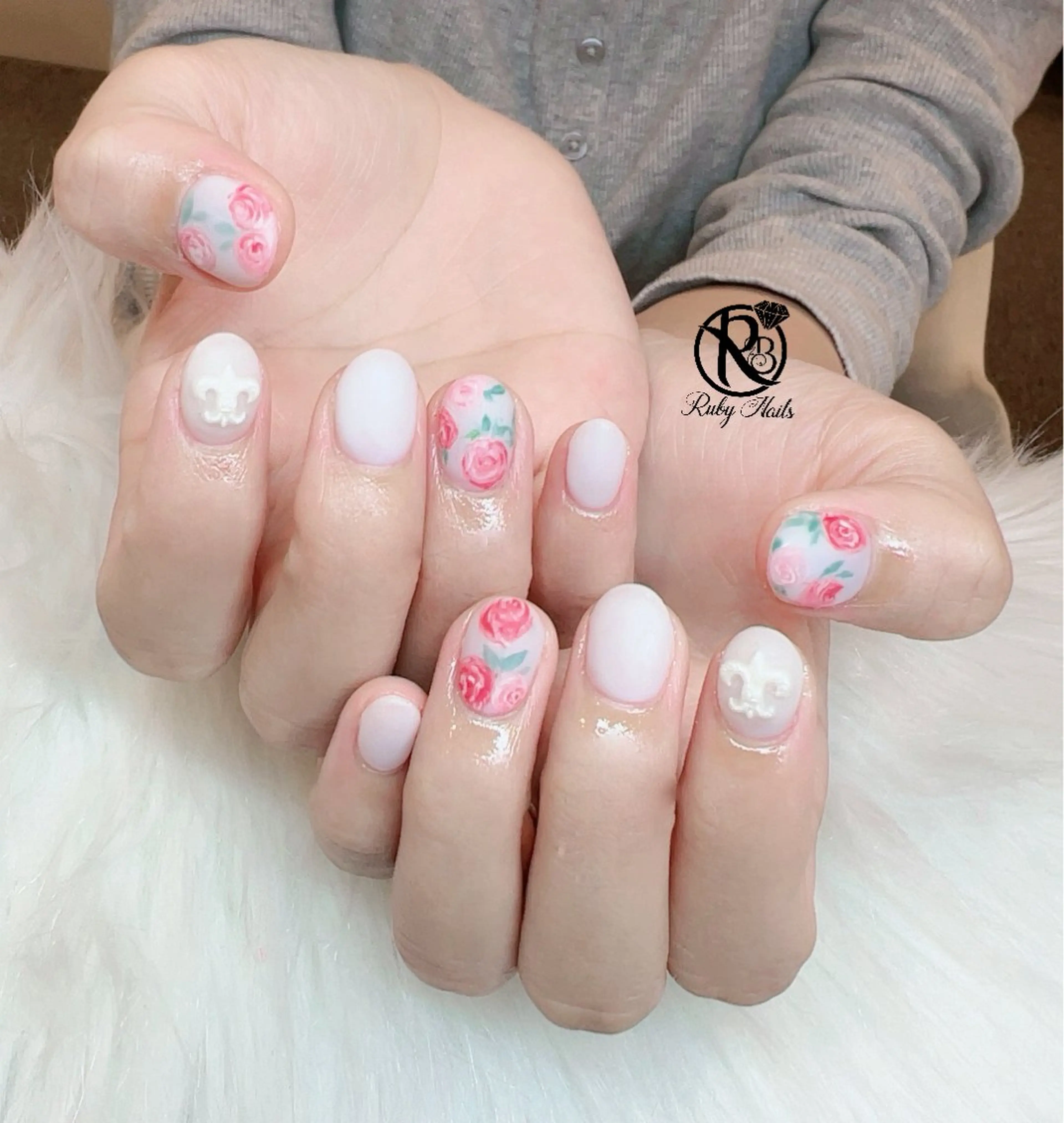 ネイル ボルドー ブラウン チークネイル ドット フットネイル ハンドネイル RUBY Nail 日暮里店のネイルデザイン